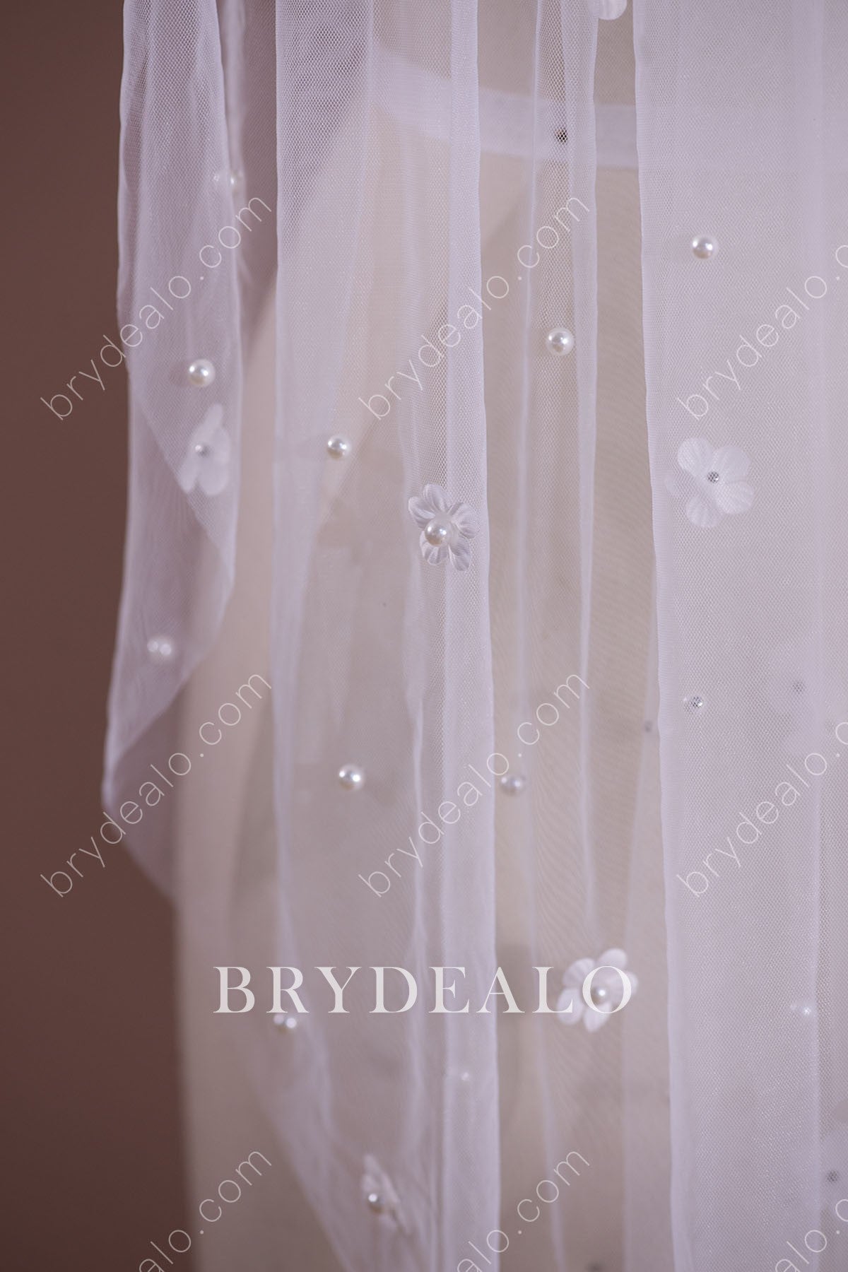 flowers pearls tulle wedding veil
