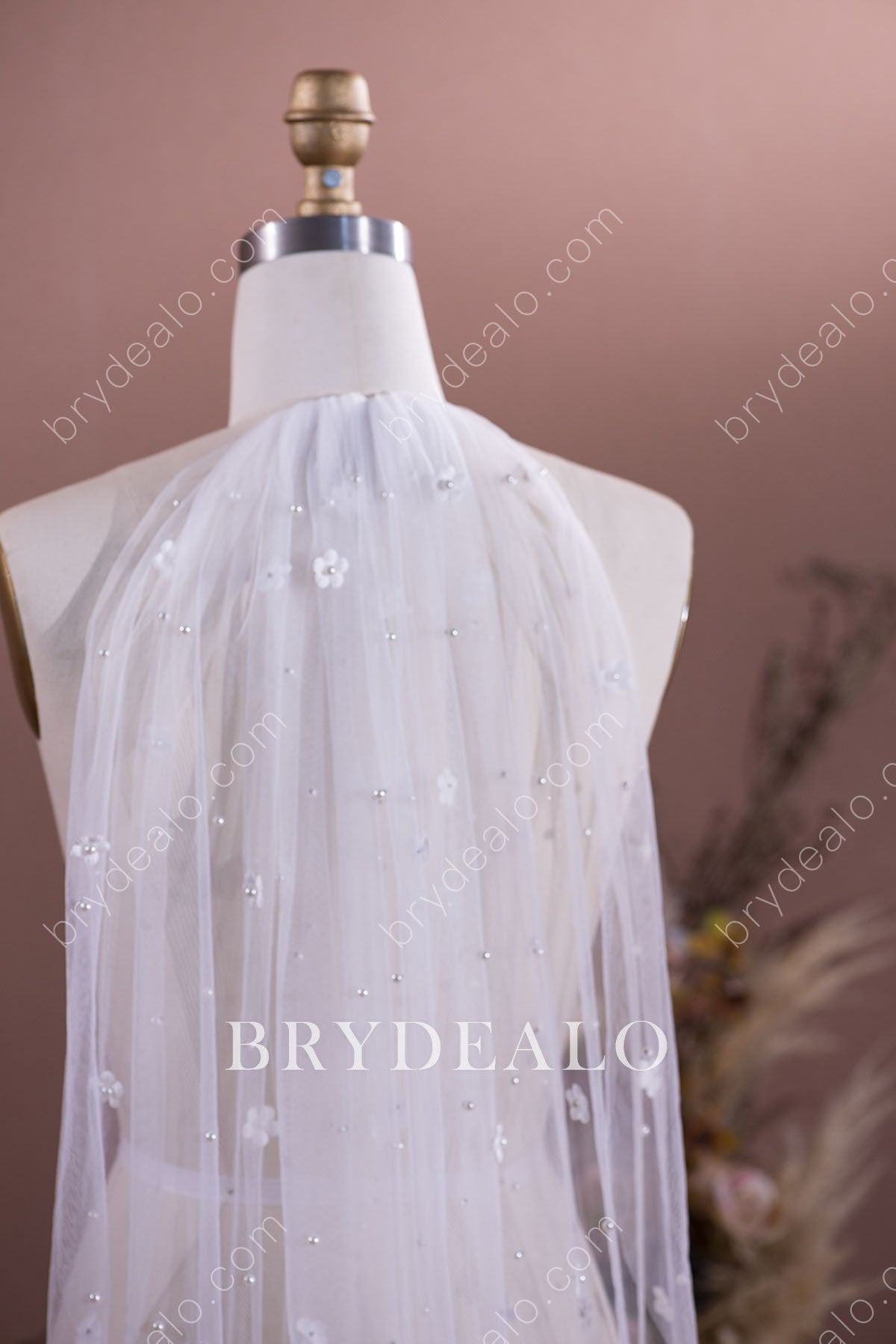 flower pearls elbow length wedding veil