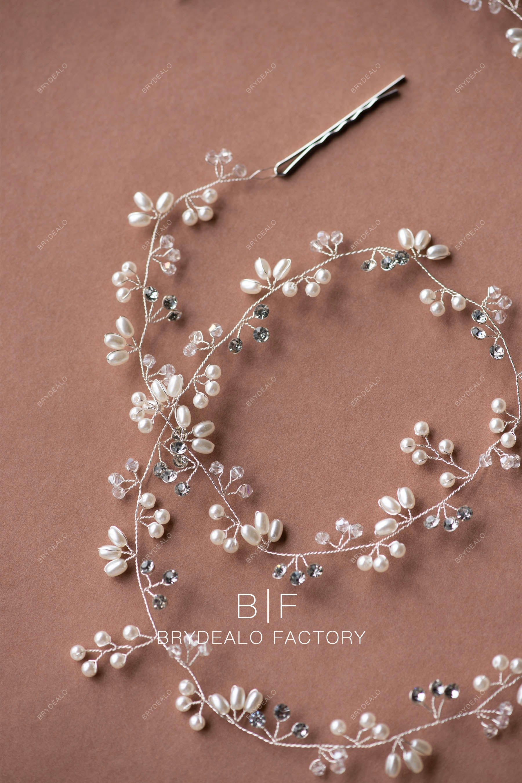 Freshwater Pearl Rhinestone Ribbon Boho Bridal Headband 