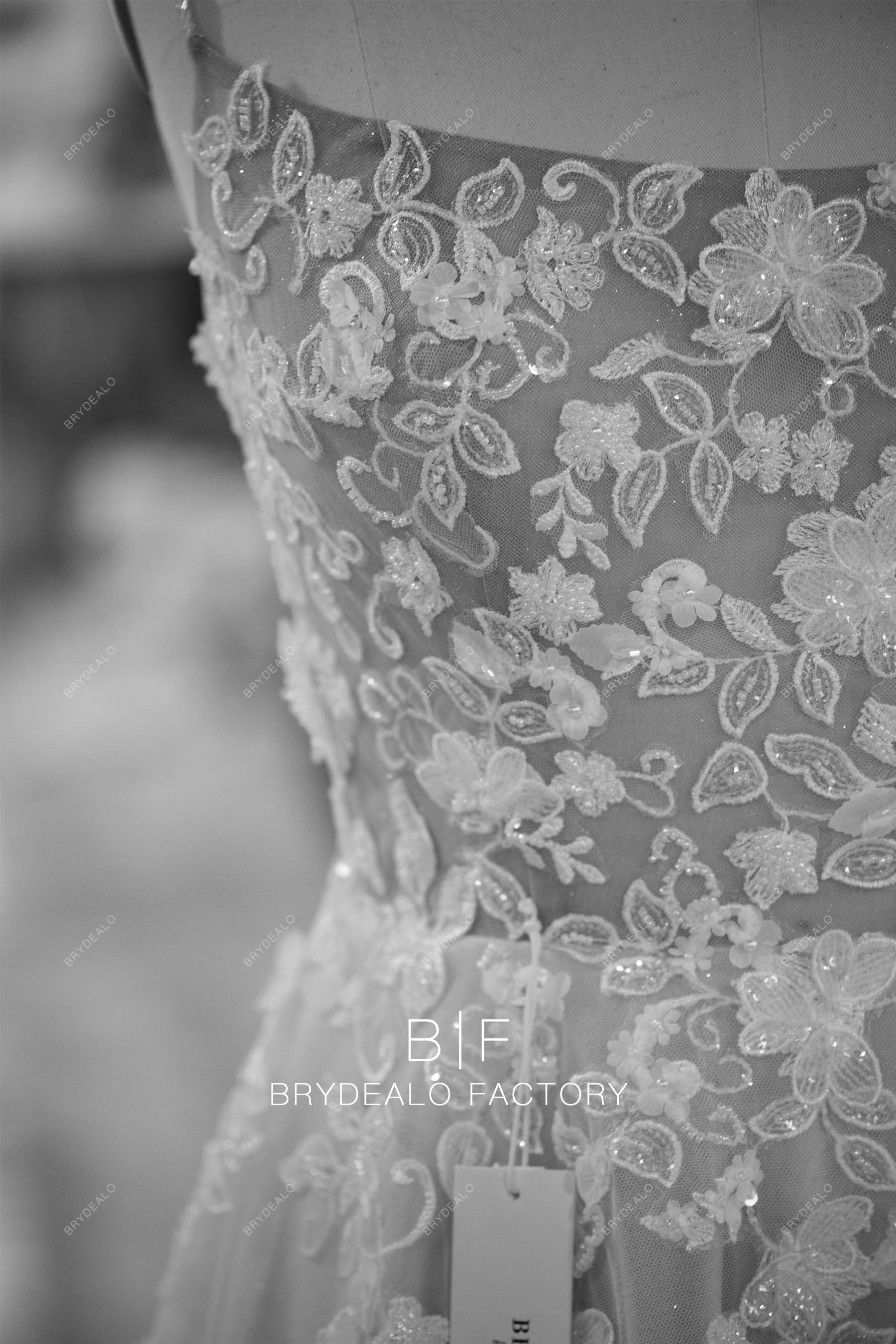 beaded 3D flower lace wedding gown
