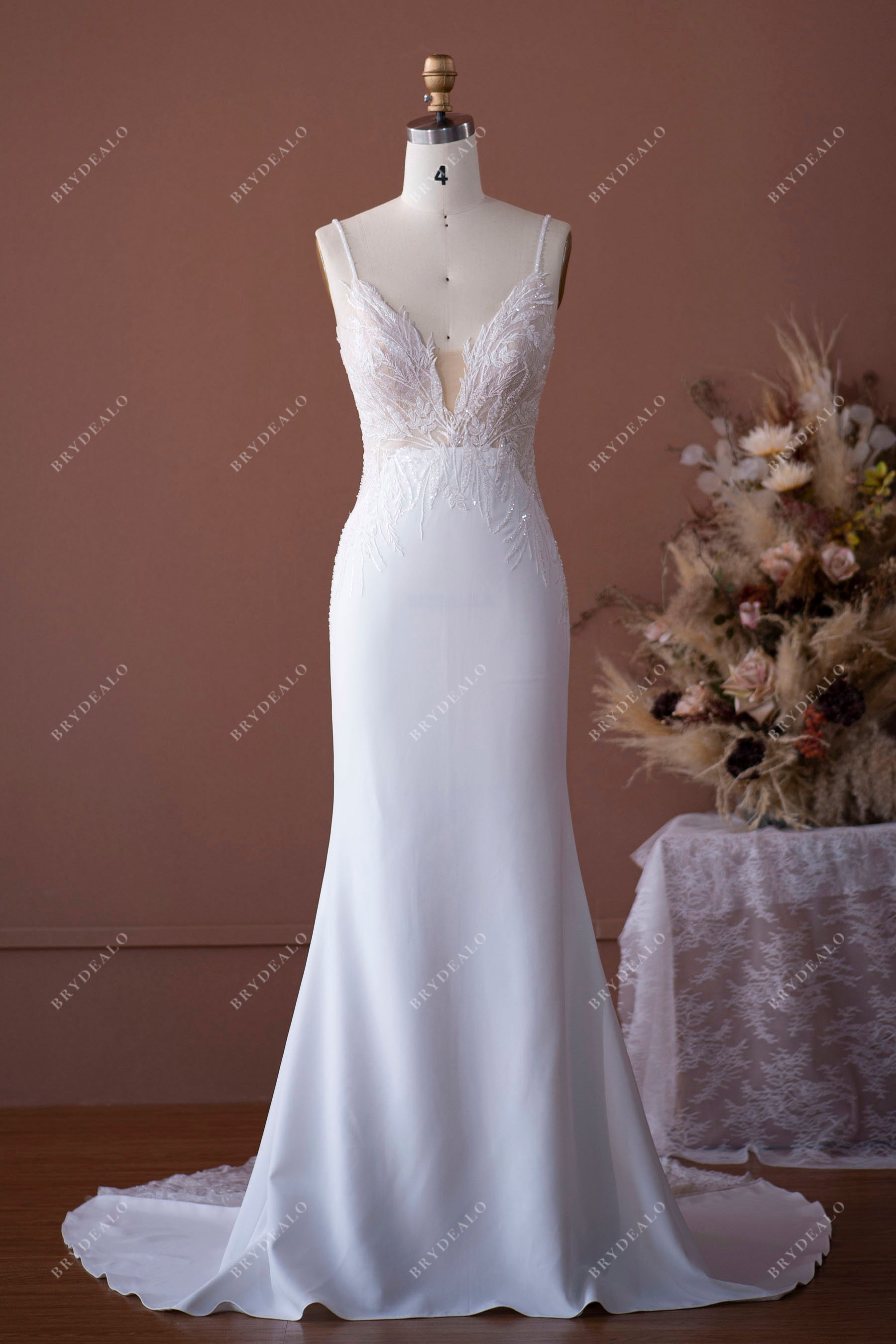 Wild Beaded Lace Mermaid Crepe Wedding Dress