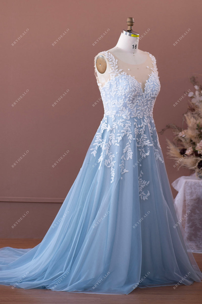 Sleeveless Illusion Neck Lace A-line Destination Wedding Gown