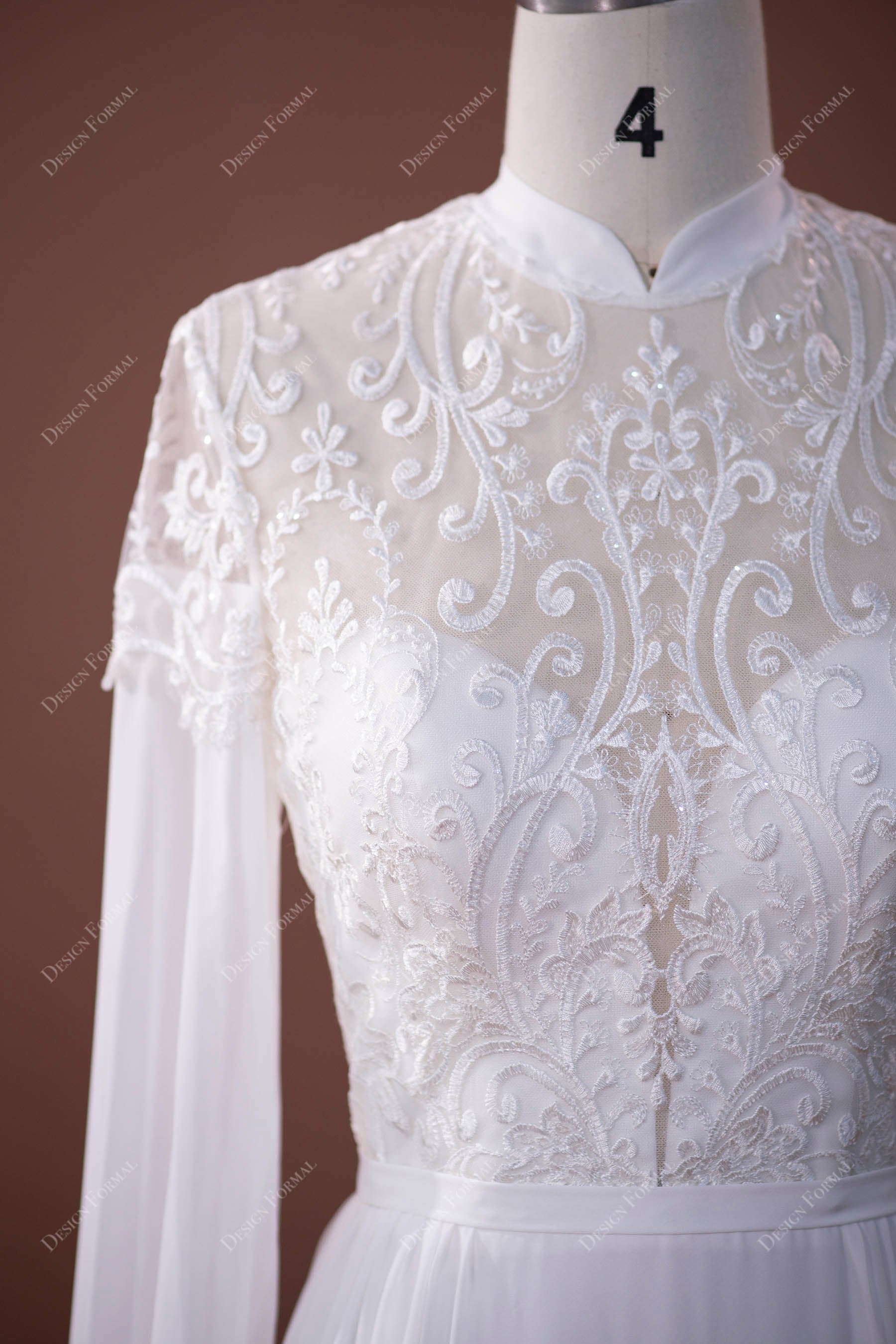 designer lace high neck bridal gown