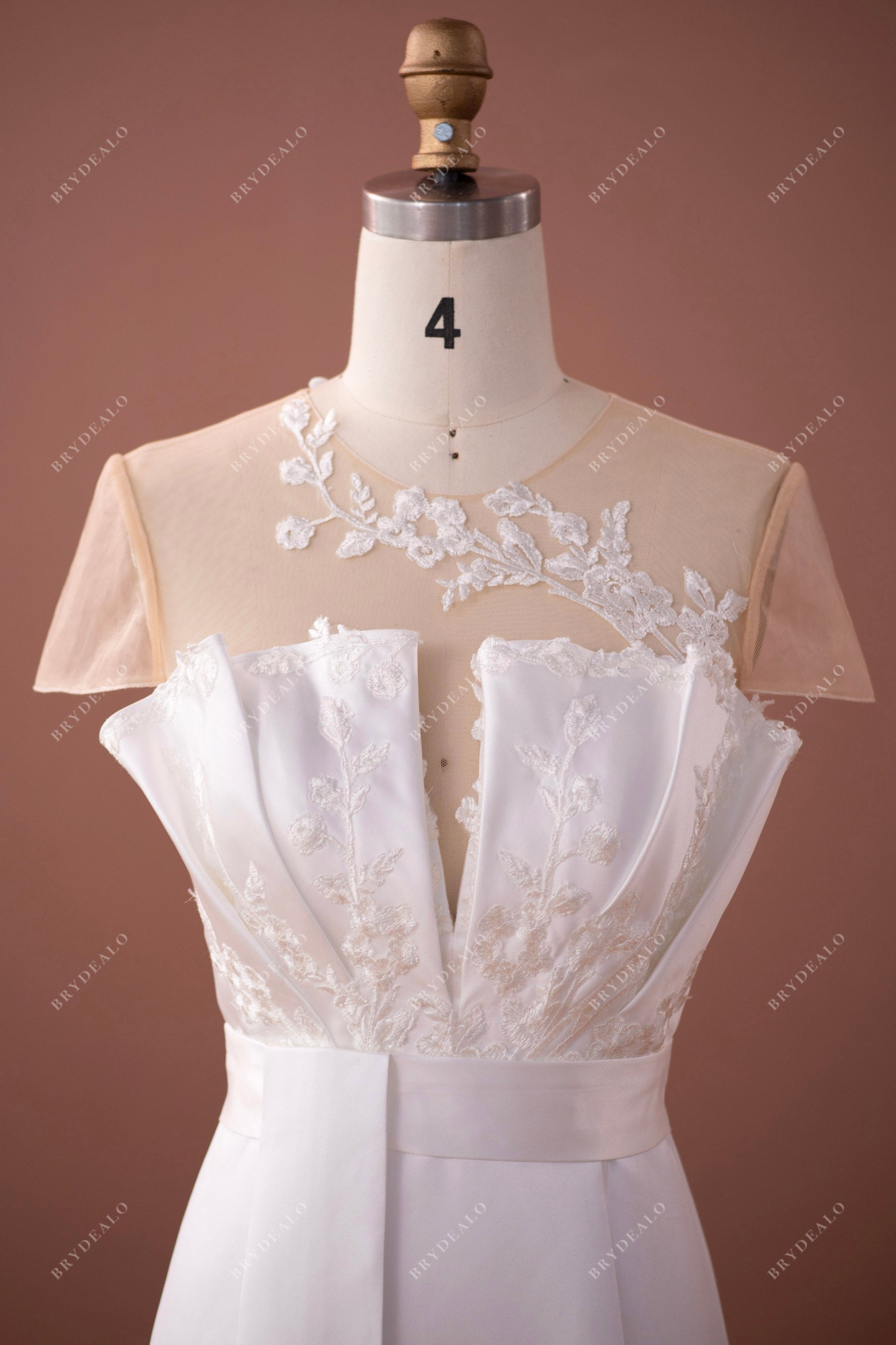 designer lace ruffled satin wedding dress