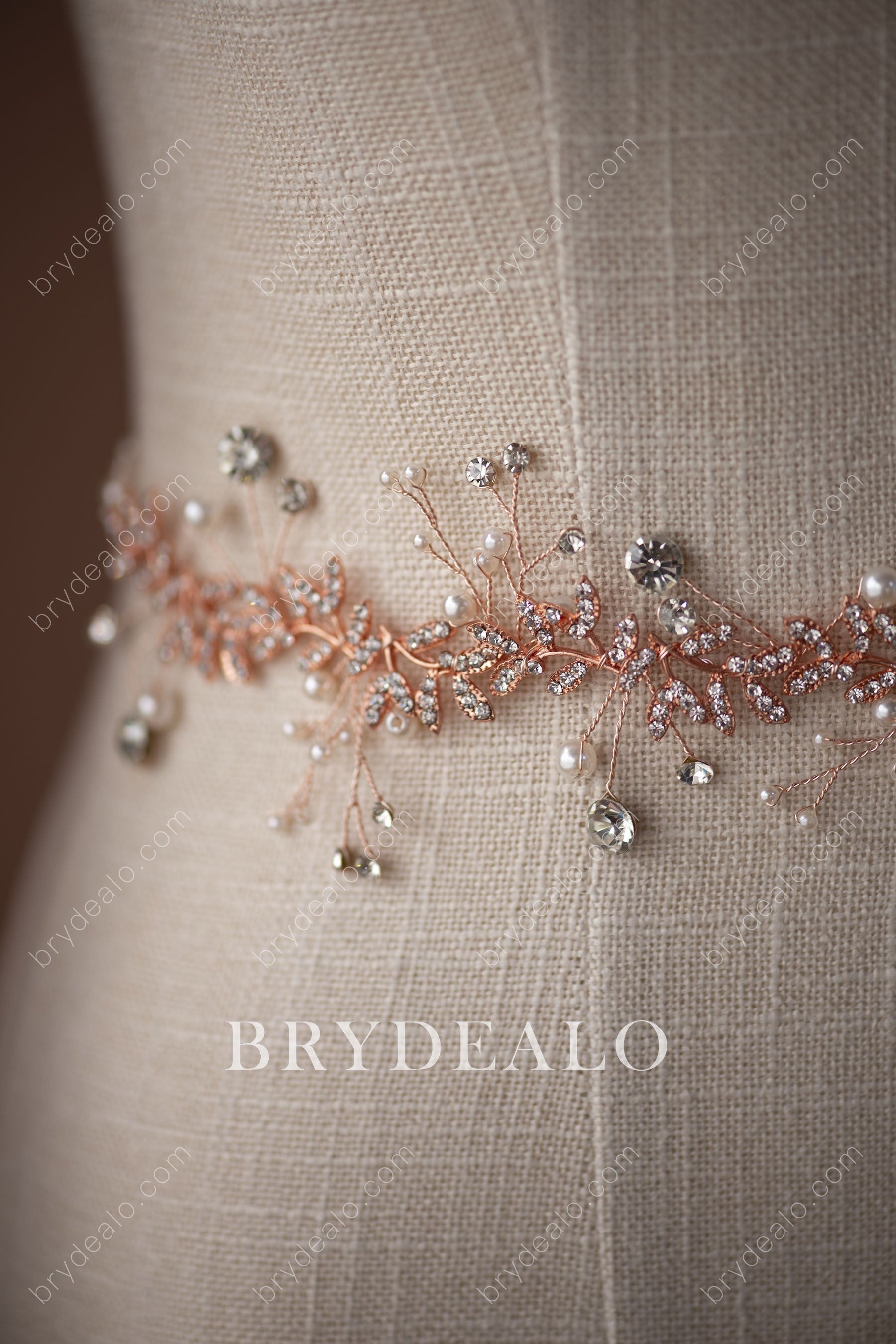 Popular Pearls Crystals Rose Gold Bridal Sash