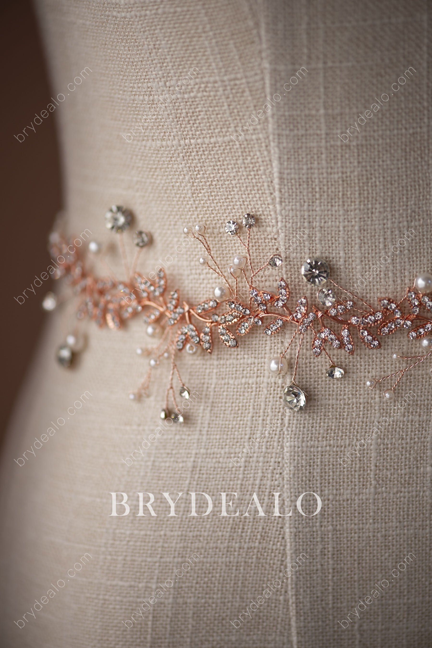 Designer Pearls Crystals Rose Gold Bridal Sash Belt Brydealo Designer Pearls Crystals Rose Gold Bridal Sash Belt Brydealo