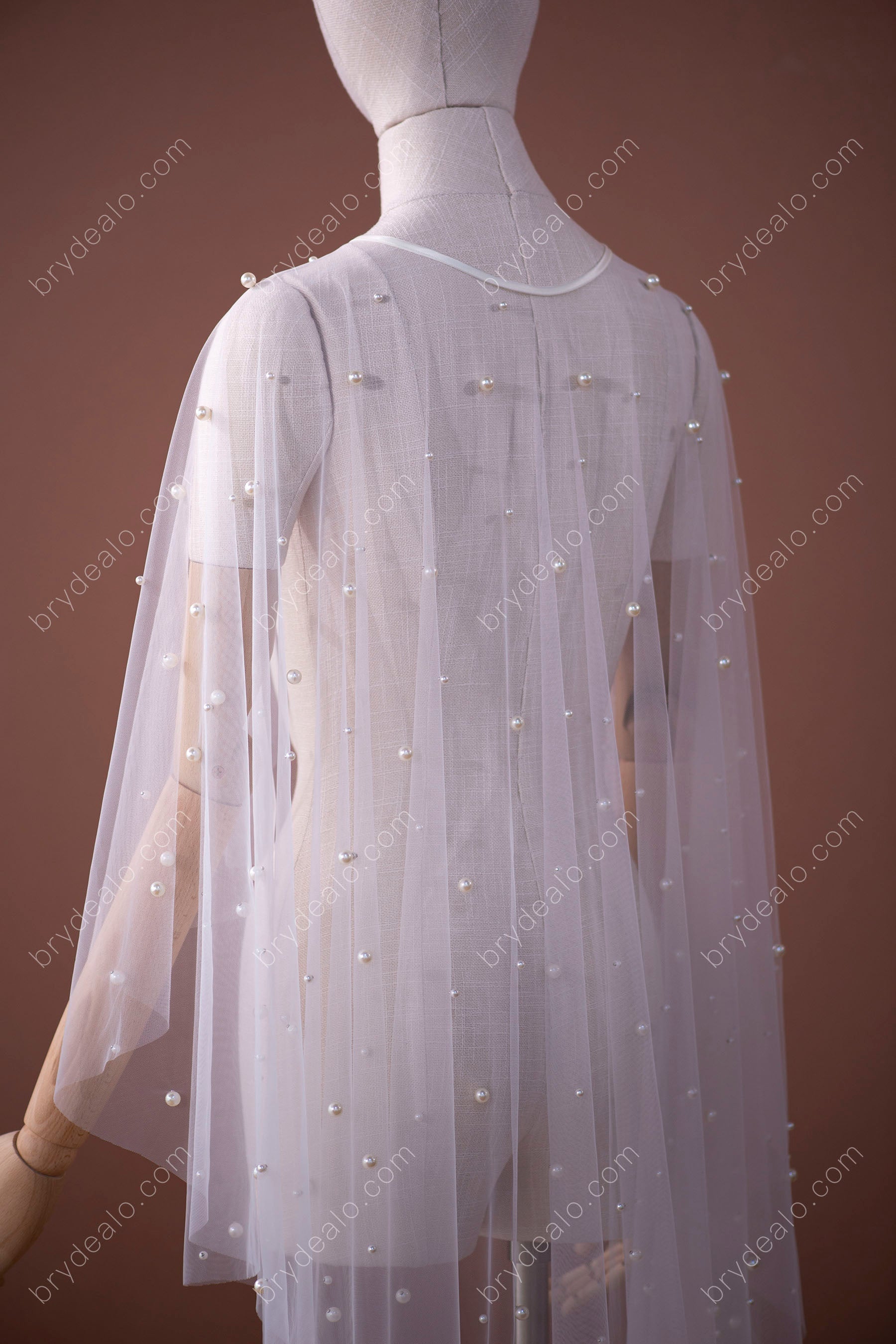 Elegant Pearls Tulle High-low Bridal Cape 