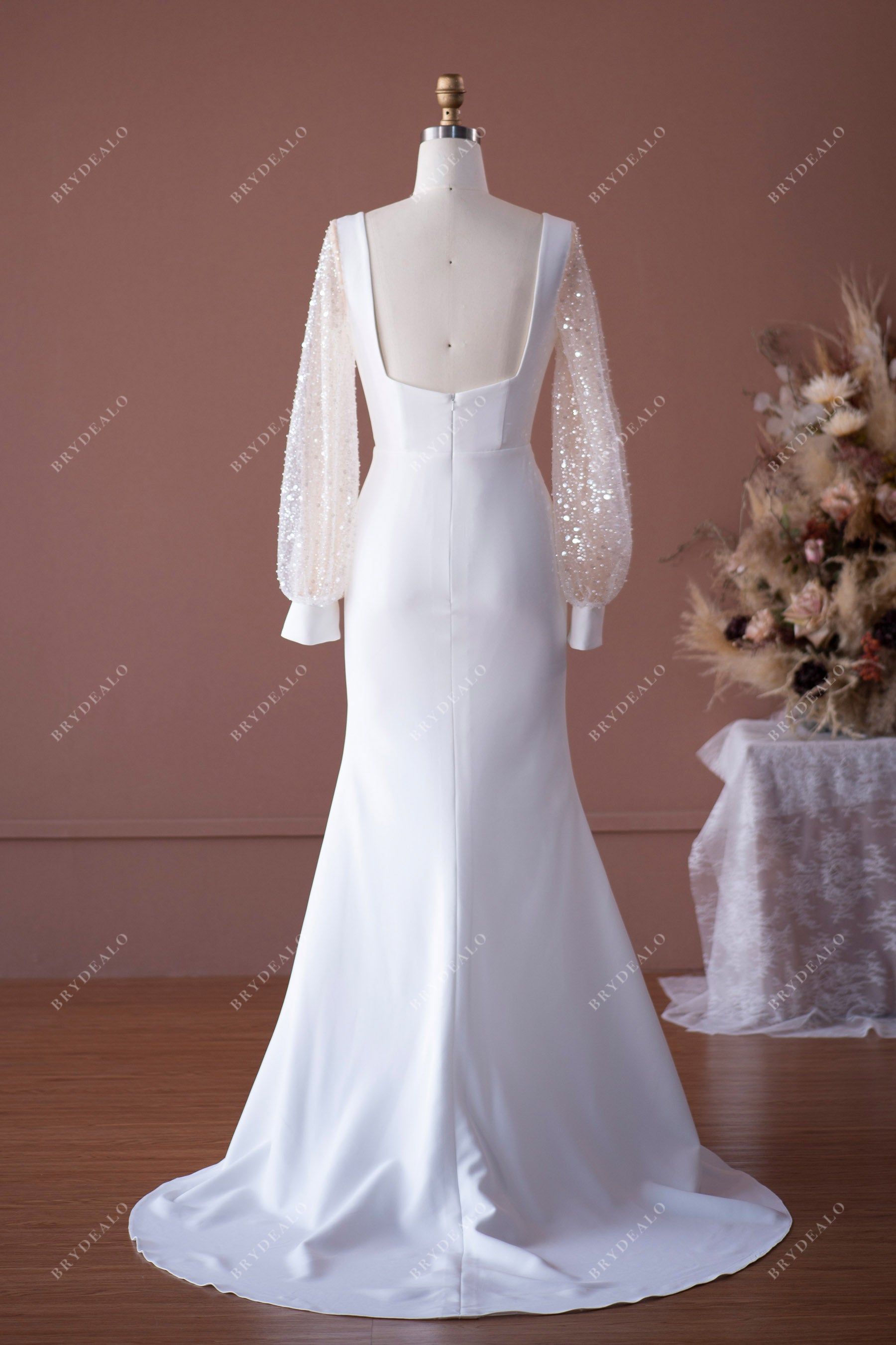 Mermaid Beading Satin Open Back White Wedding Dress Mermaid Beading Satin Open Back White Wedding Dress