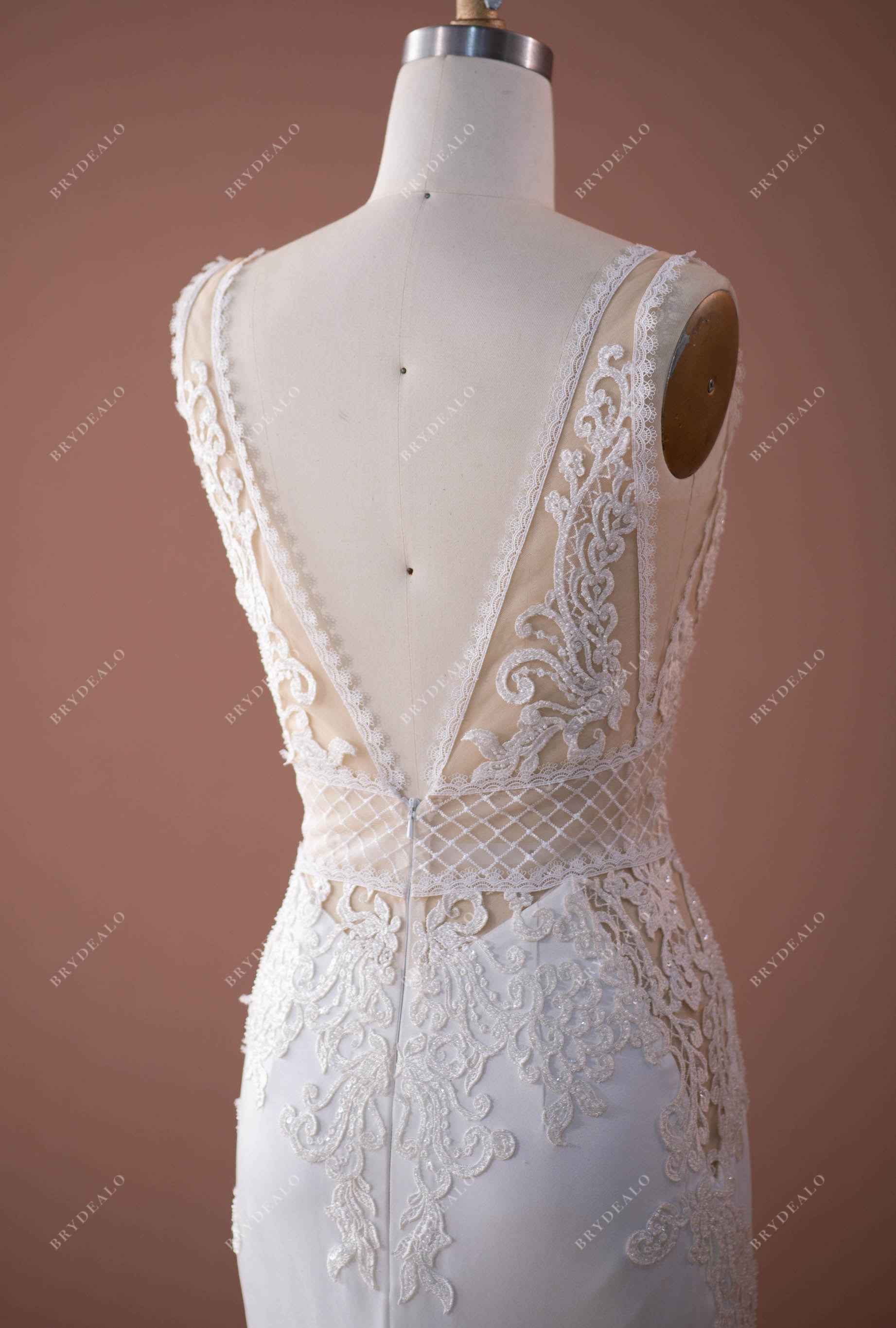 Sexy Open Back Lace Sleeveless Illusion Bodice  Bridal Dress