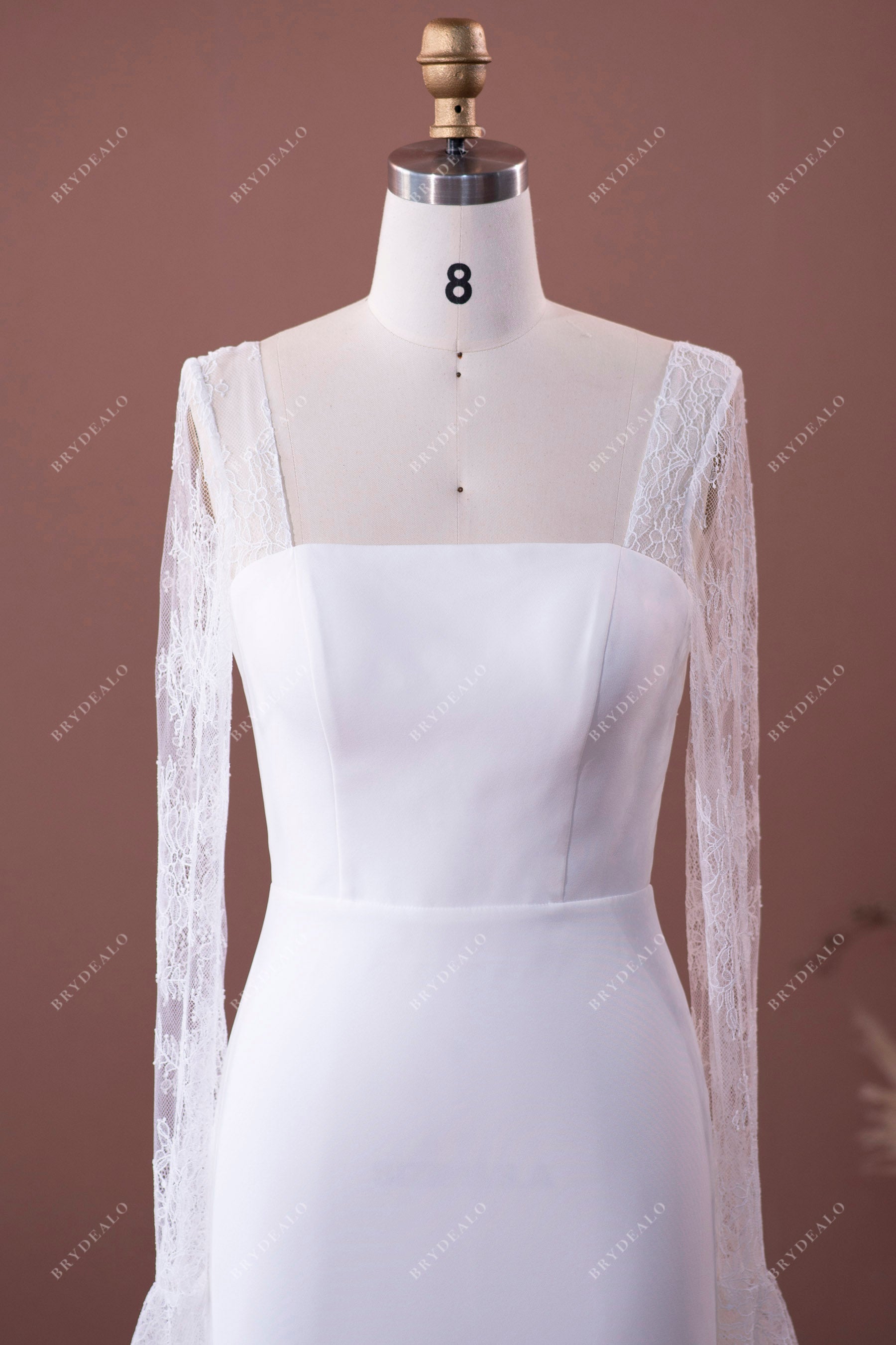 straight across neck outdoor bridal gown
