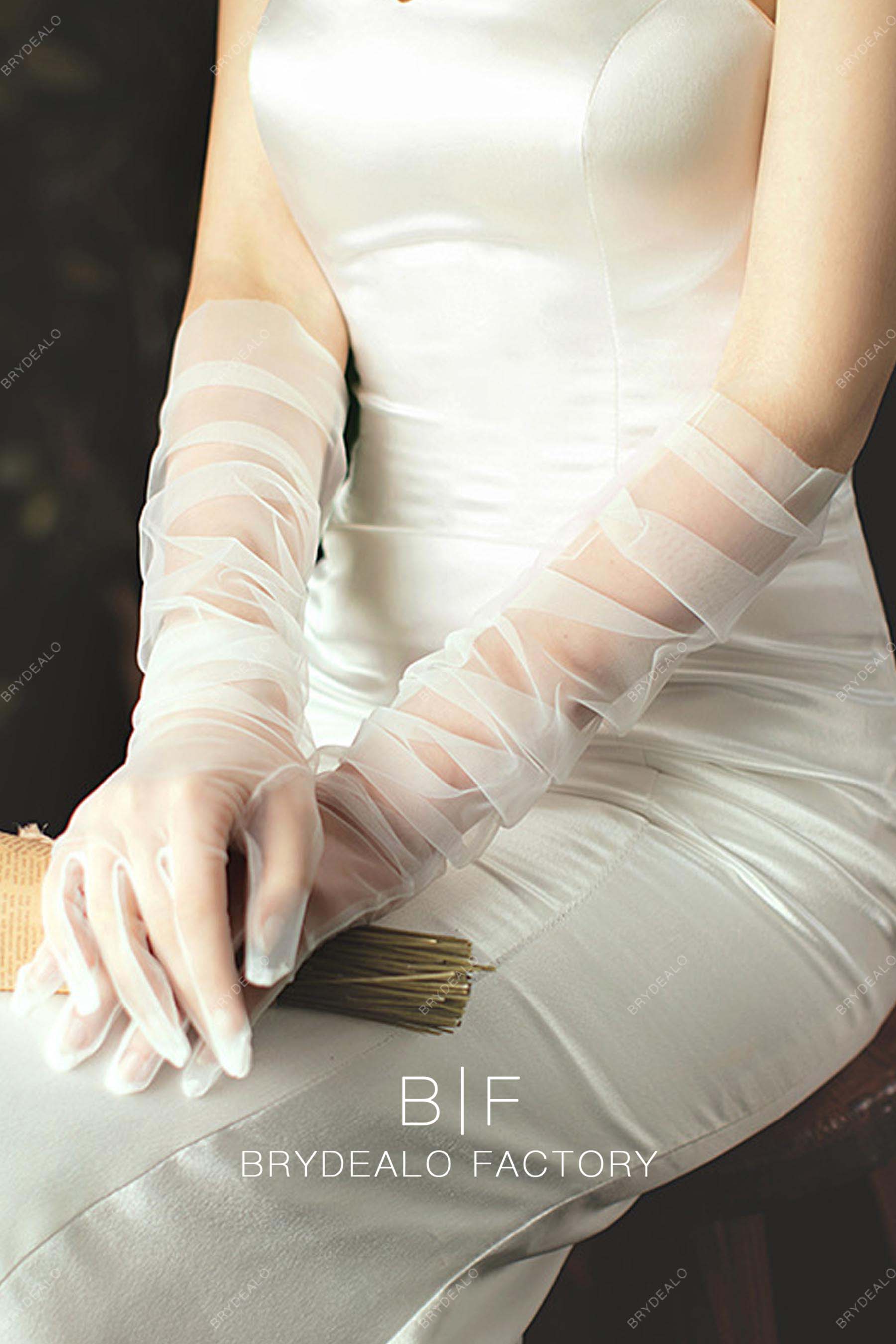 elegant sheer white bridal gloves 