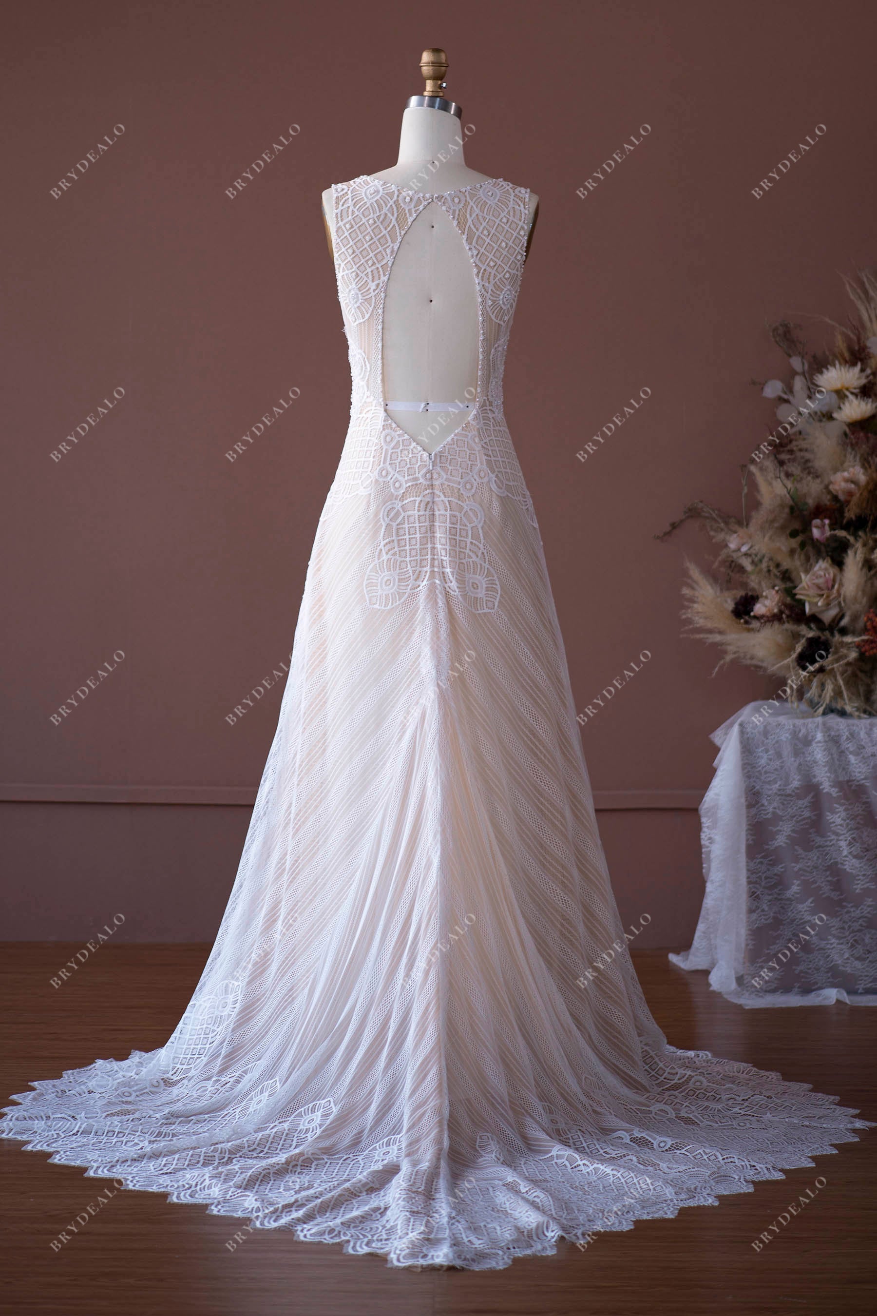 Keyhole Back Sleeveless Fit and Flare Wedding Dress