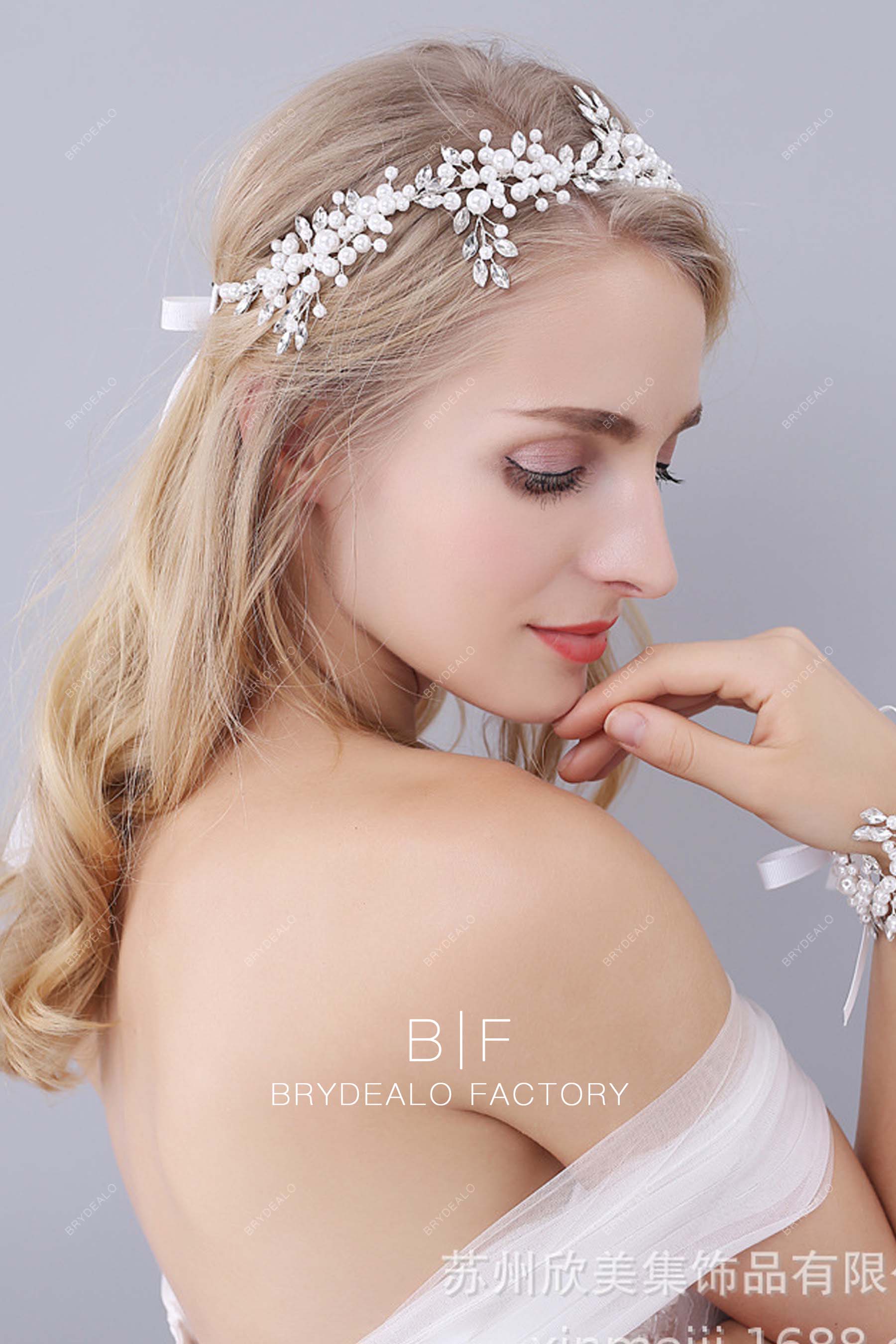 Elegant Pearls Rhinestones Bridal Headpiece For Sale