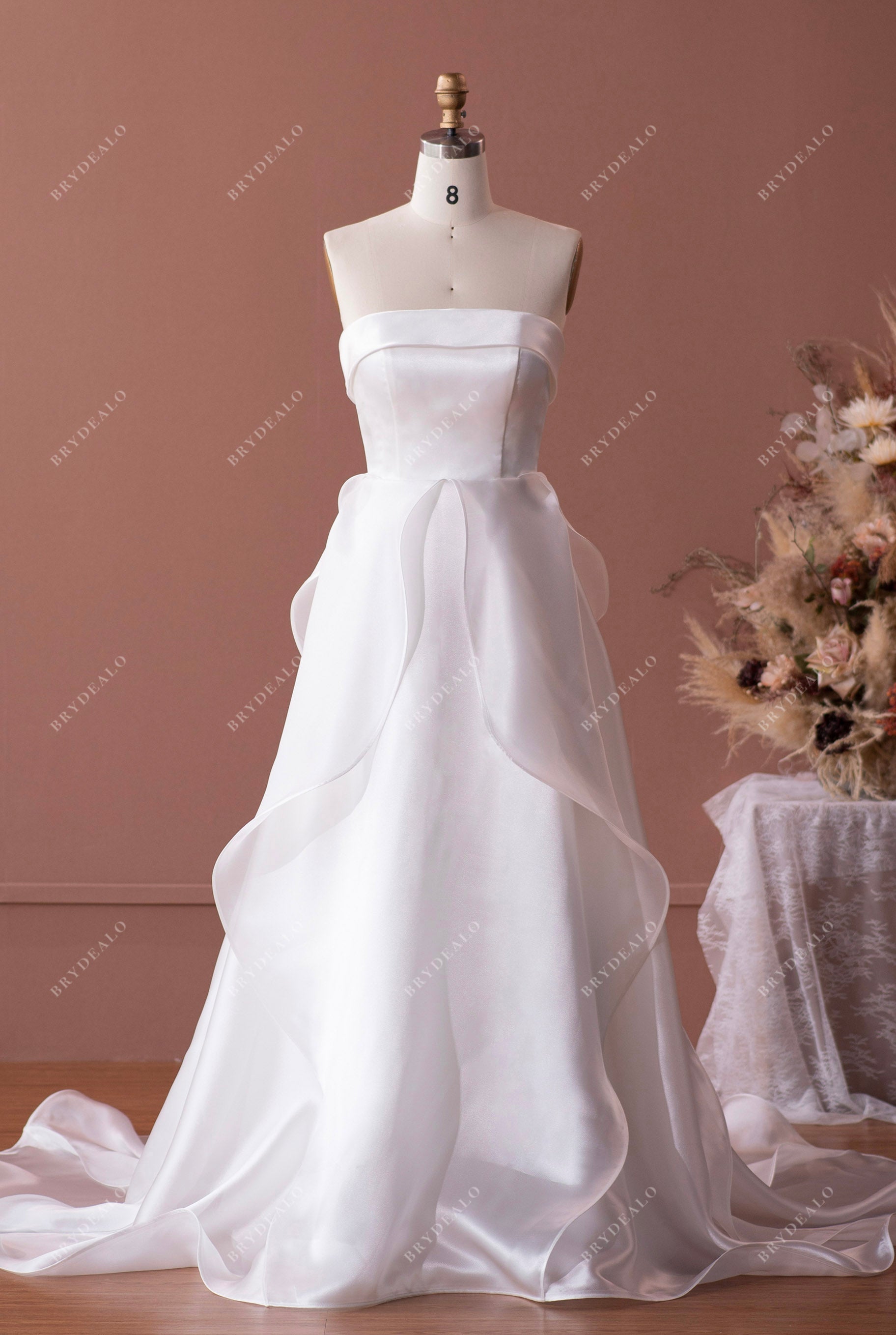 Elegant Organza Ruffled Designer Pockets Wedding Dress