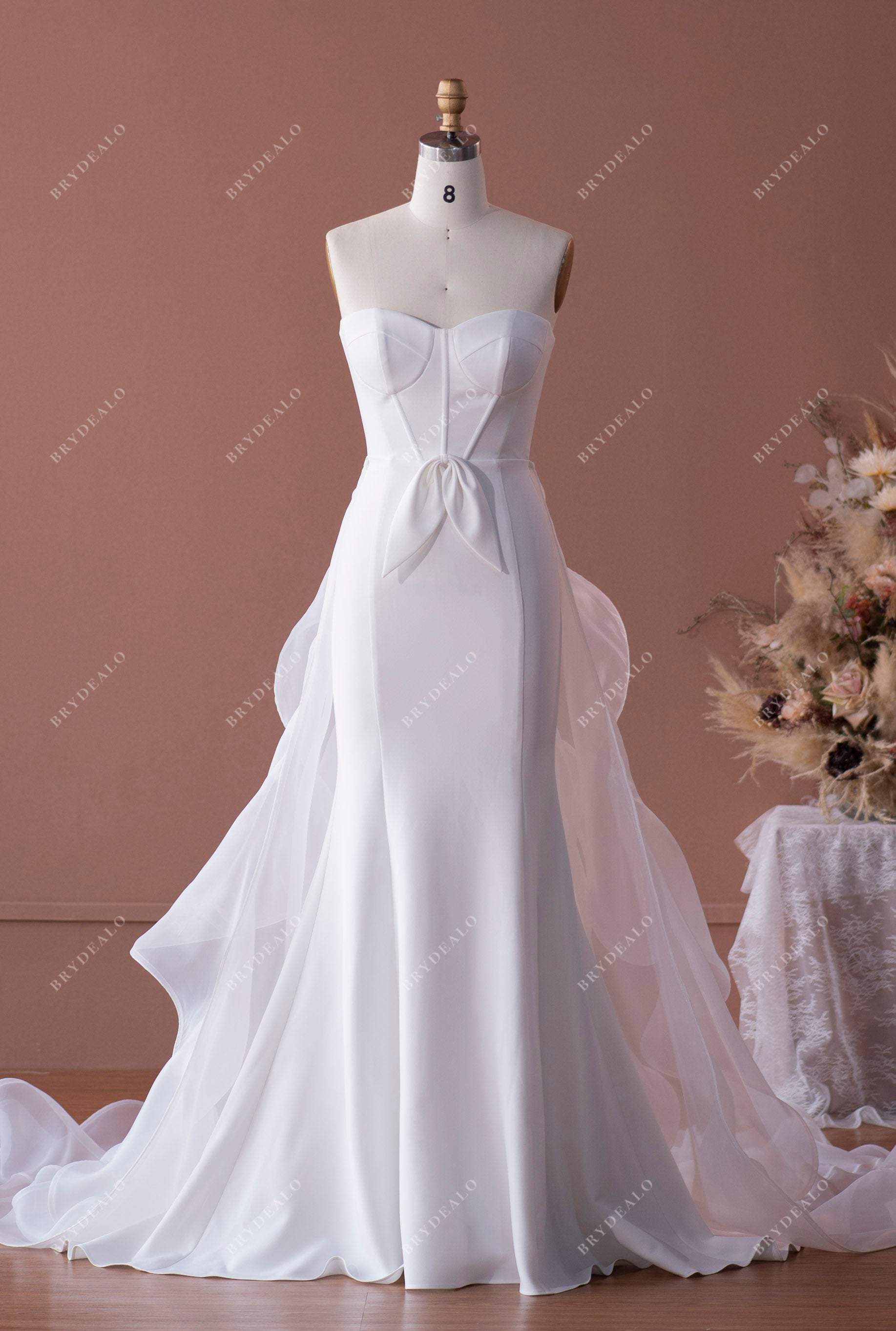 strapless sweetheart neck crepe mermaid wedding dress