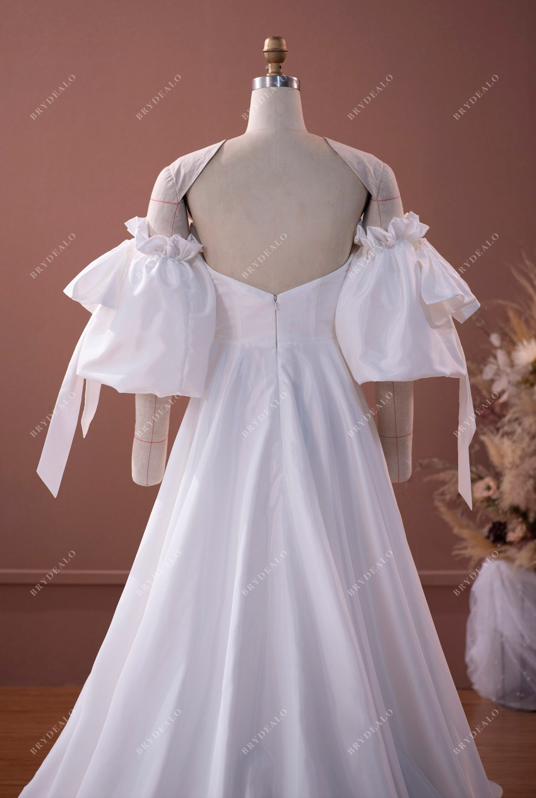 cute bubble sleeves off shoulder destination bridal dress