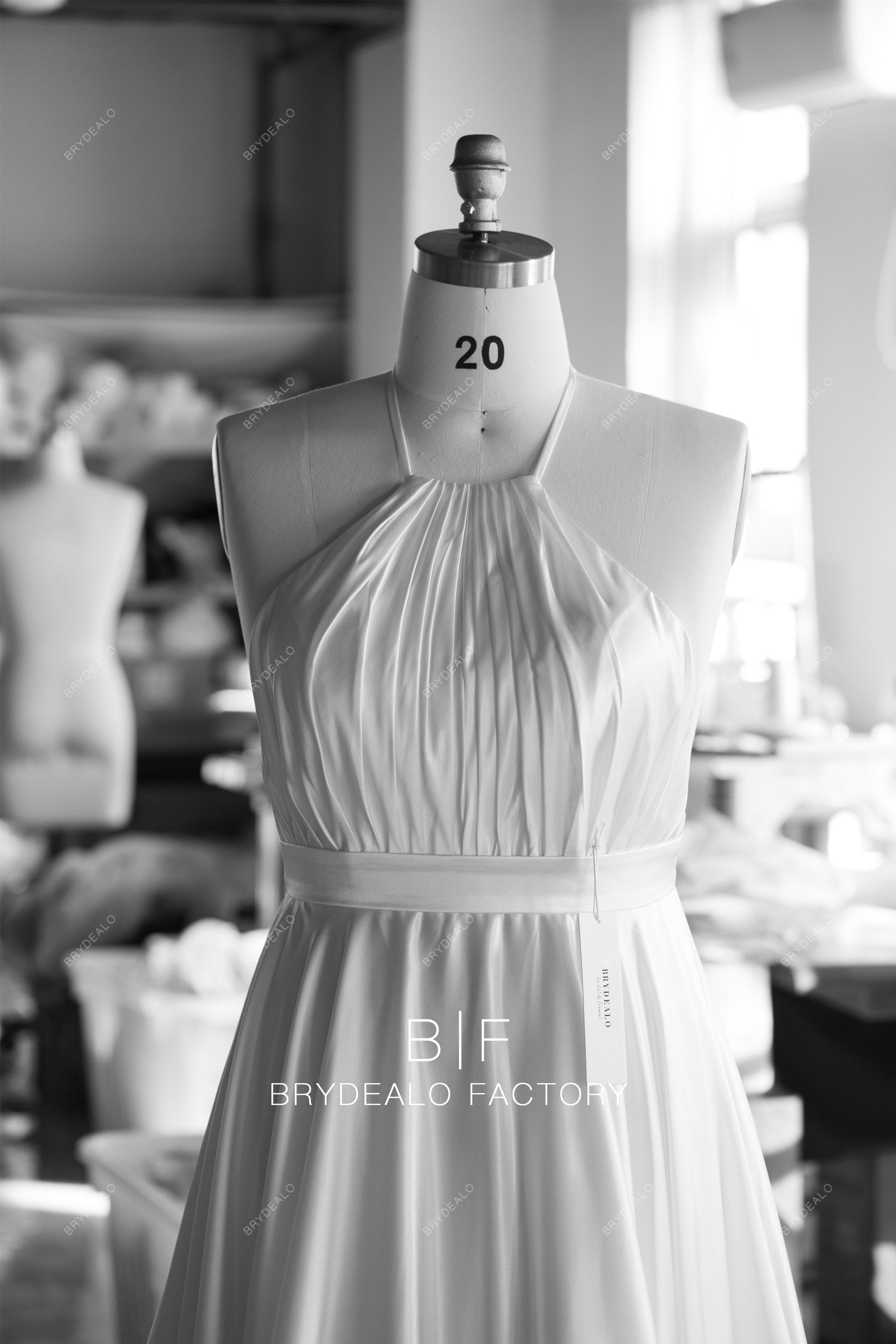 ruched halter sleeveless wedding gown