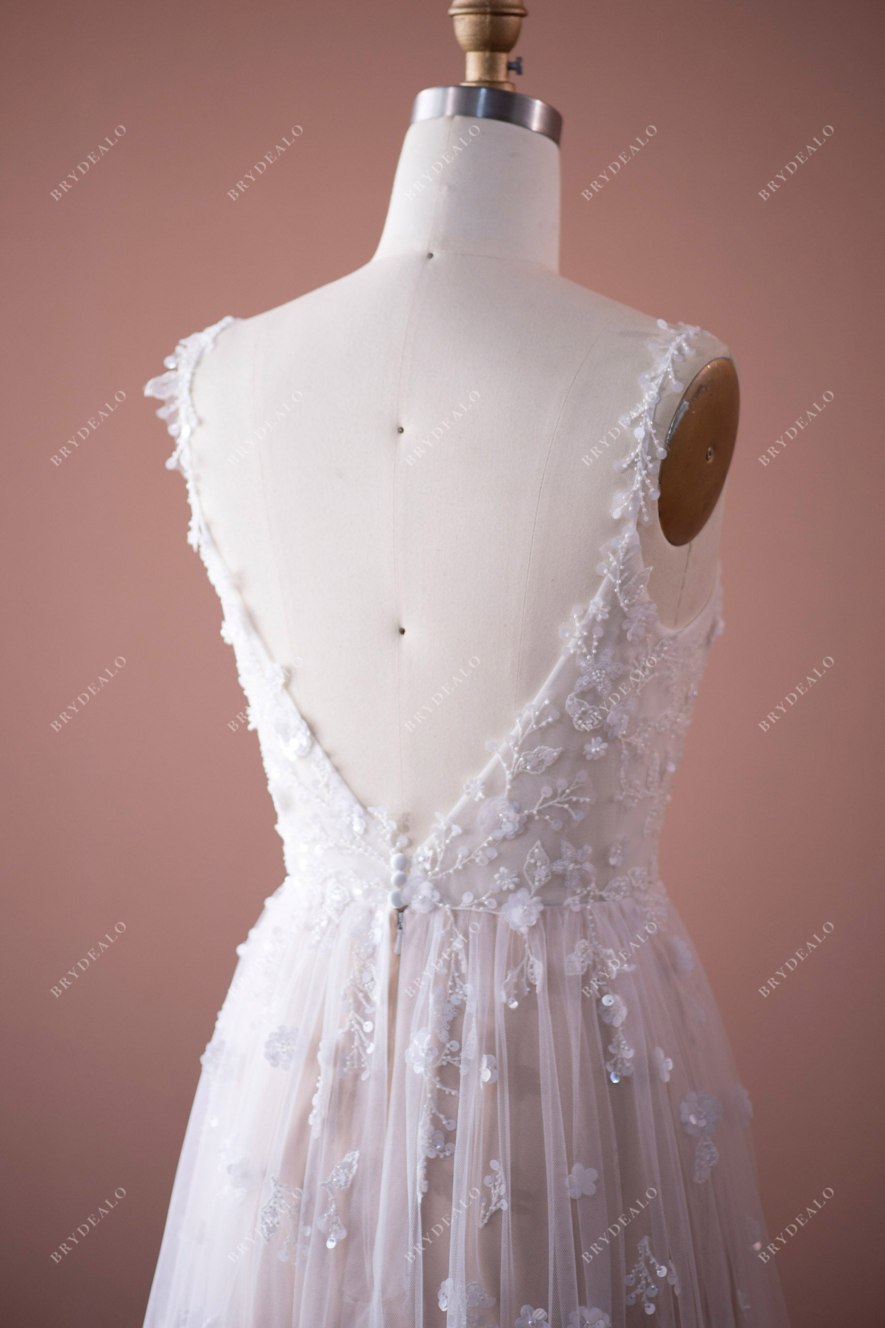 Lace Spaghetti Straps Flower Lace Spring Wedding Dress