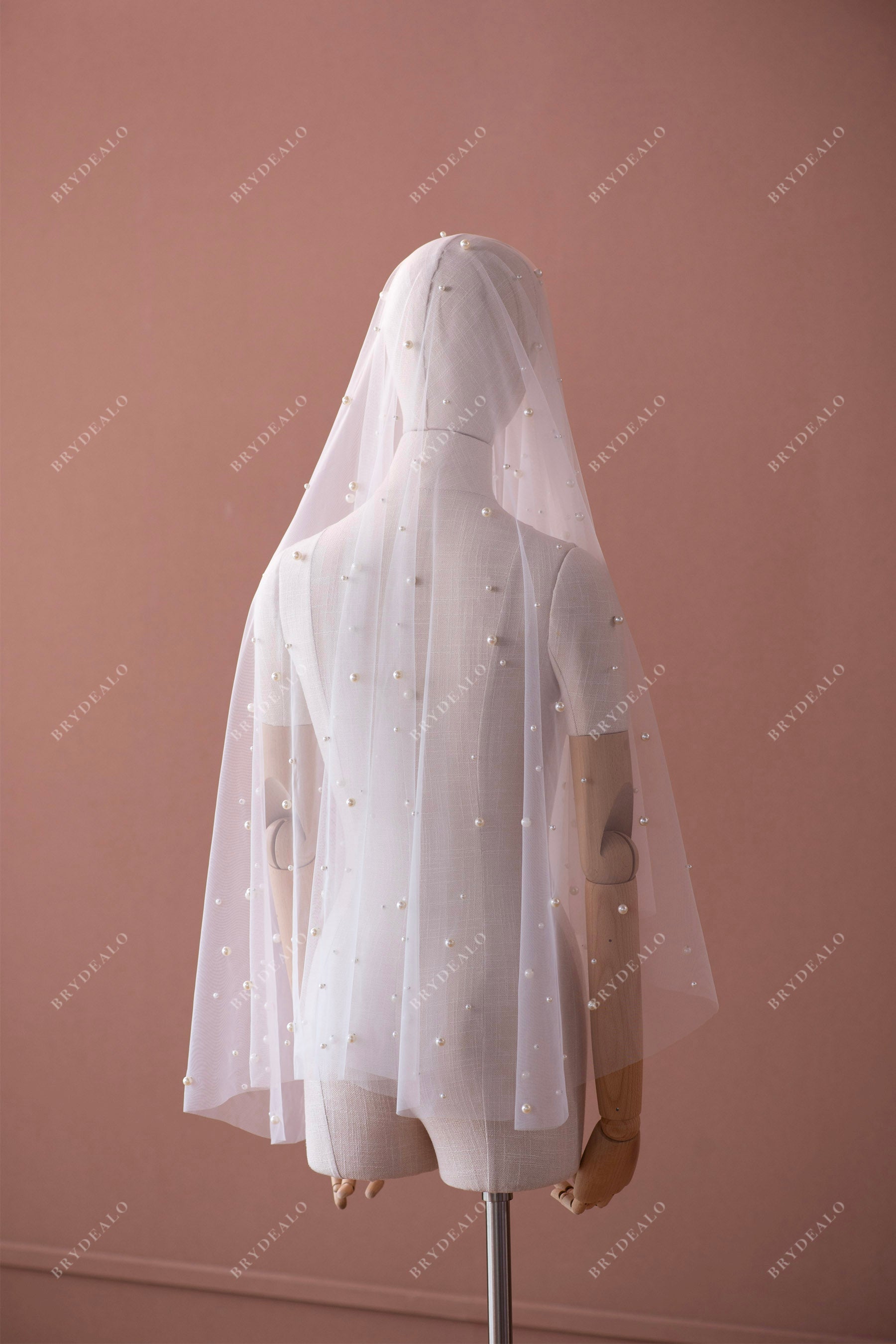 Classic Fingertip Length Pearls Wedding Veil 