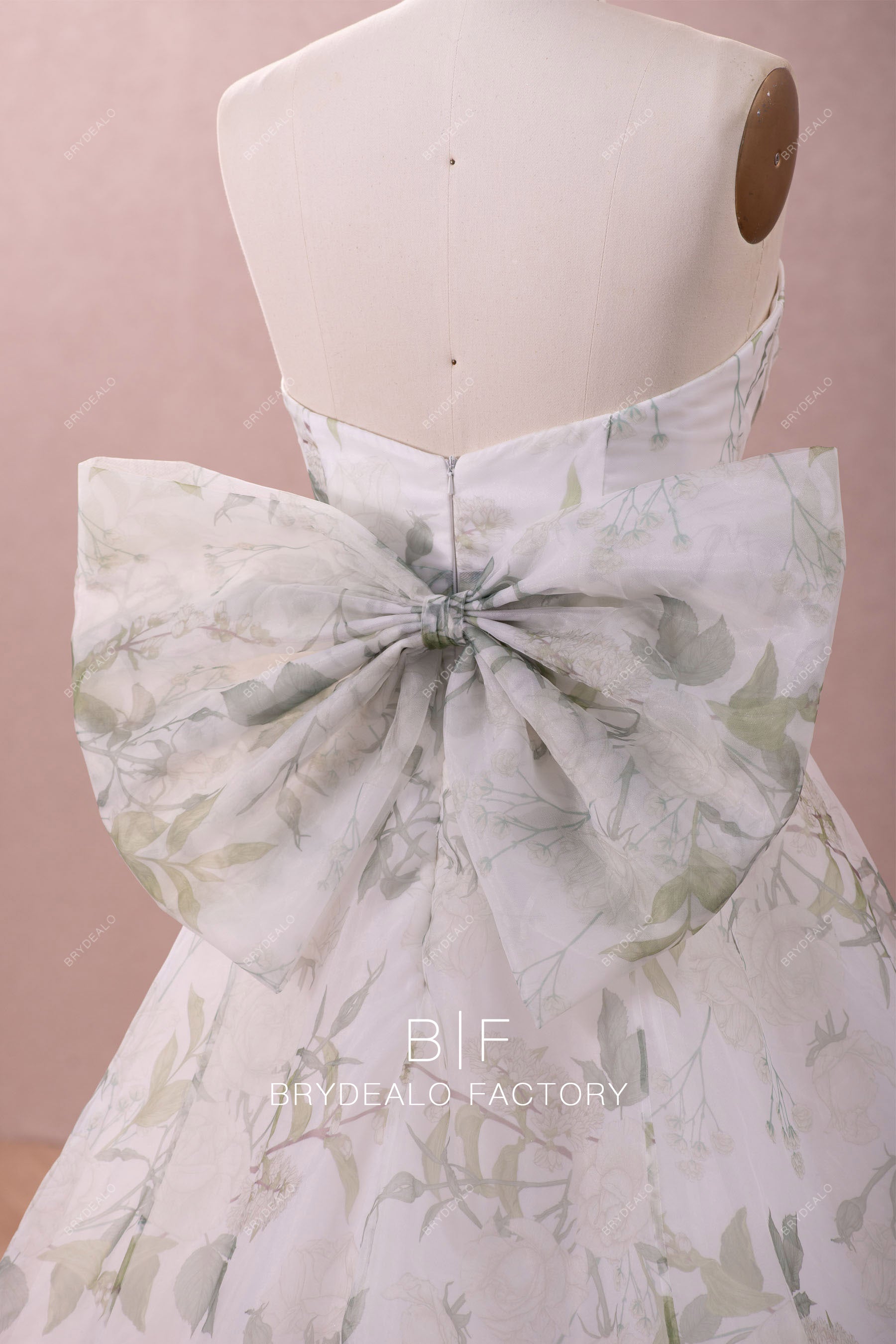 strapless floral organza bowknot wedding dress