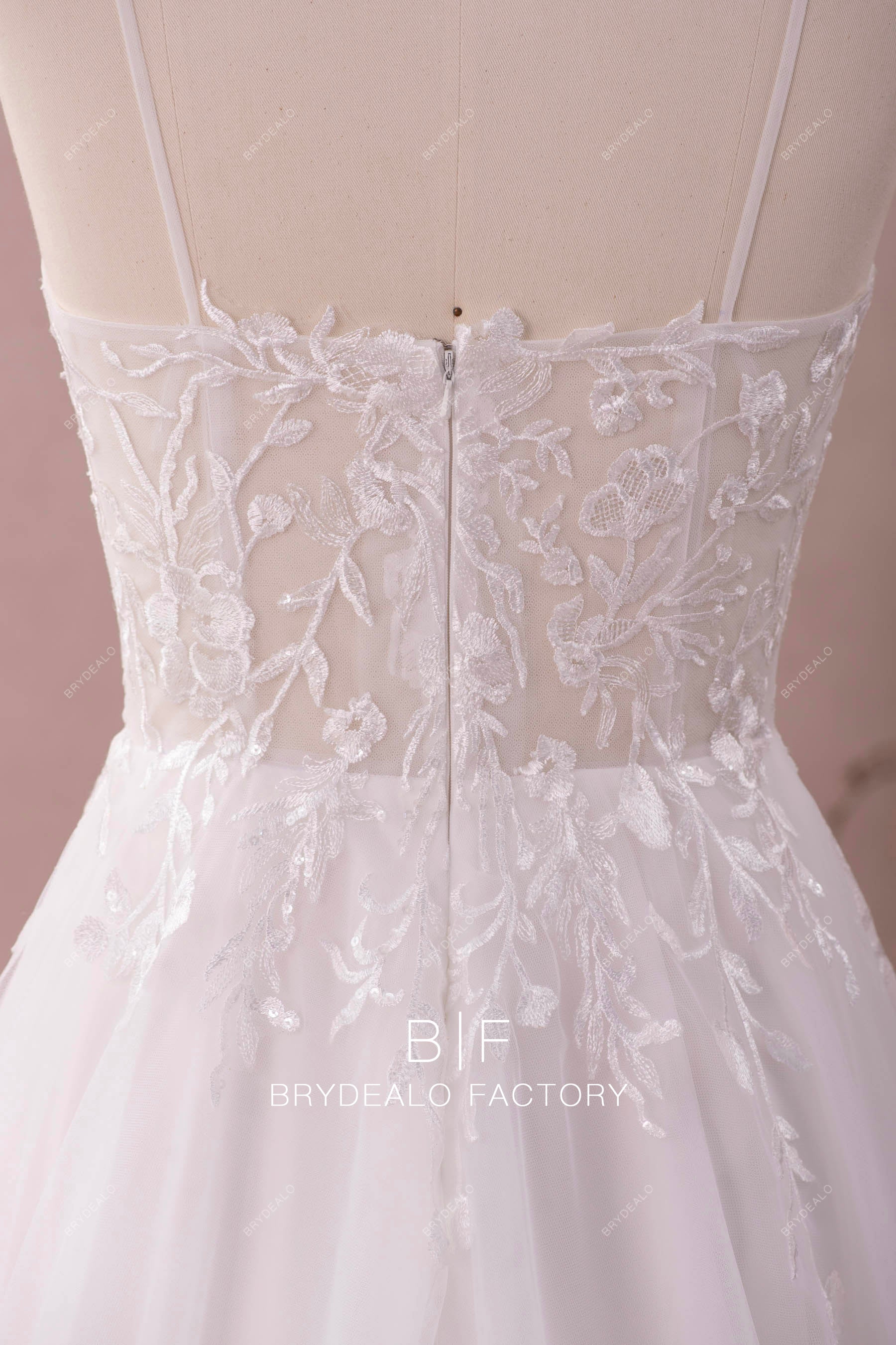 flower lace illusion top bridal dress