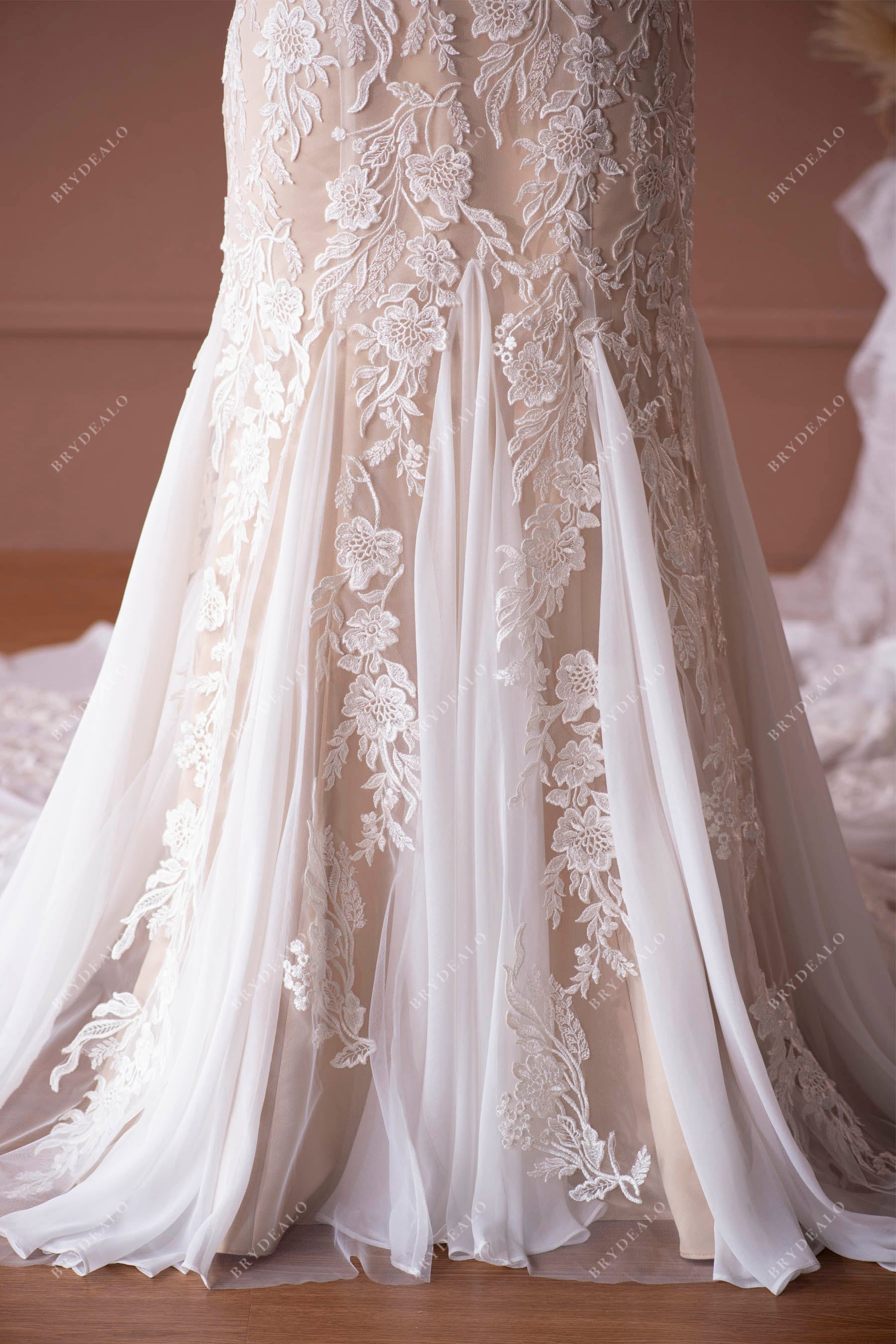 godet chiffon trumpet destination bridal gown