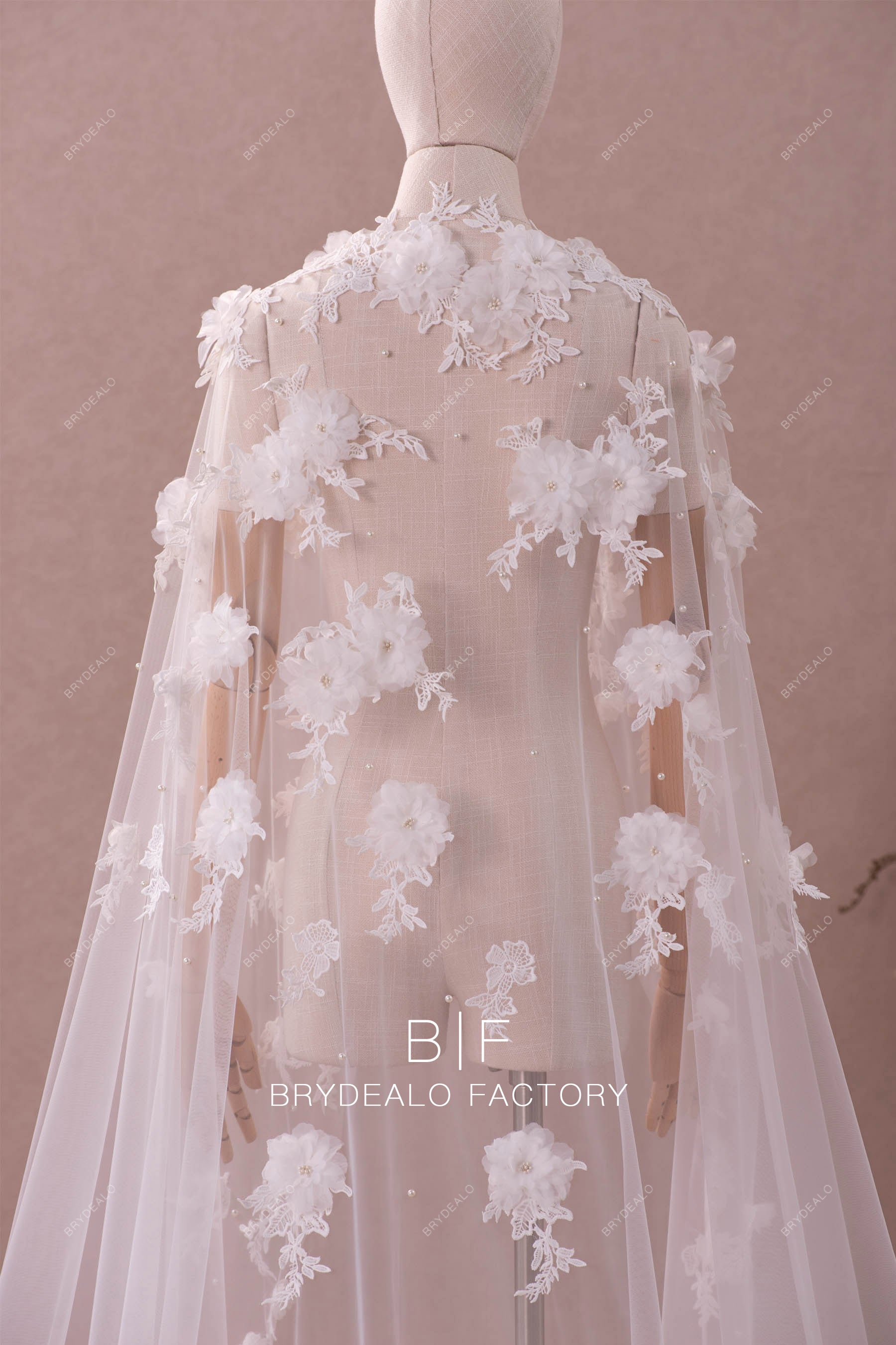 designer 3D flowers lace removable cape