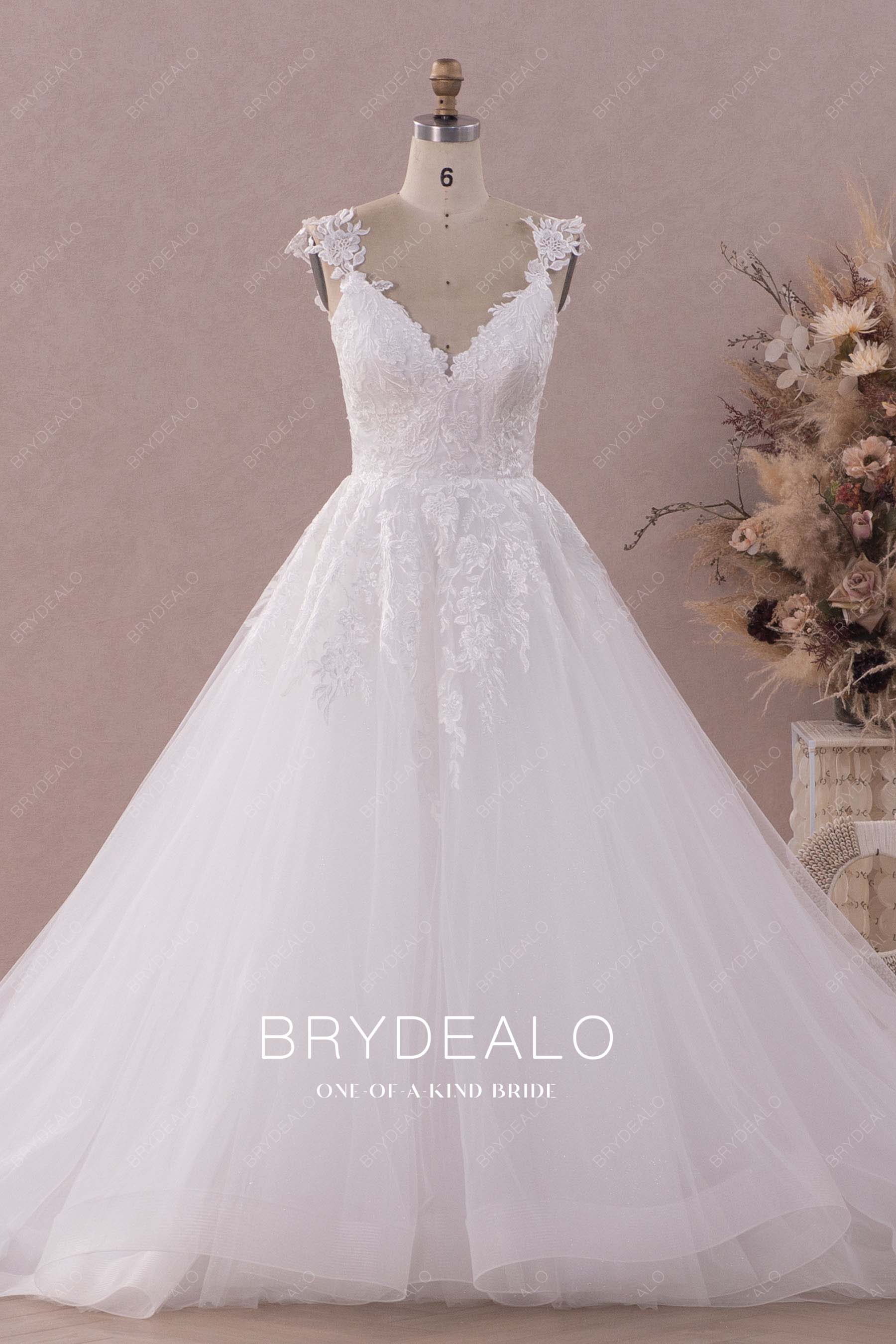 Designer Lace Strap Shimmery Tulle Puffy  Wedding Dress