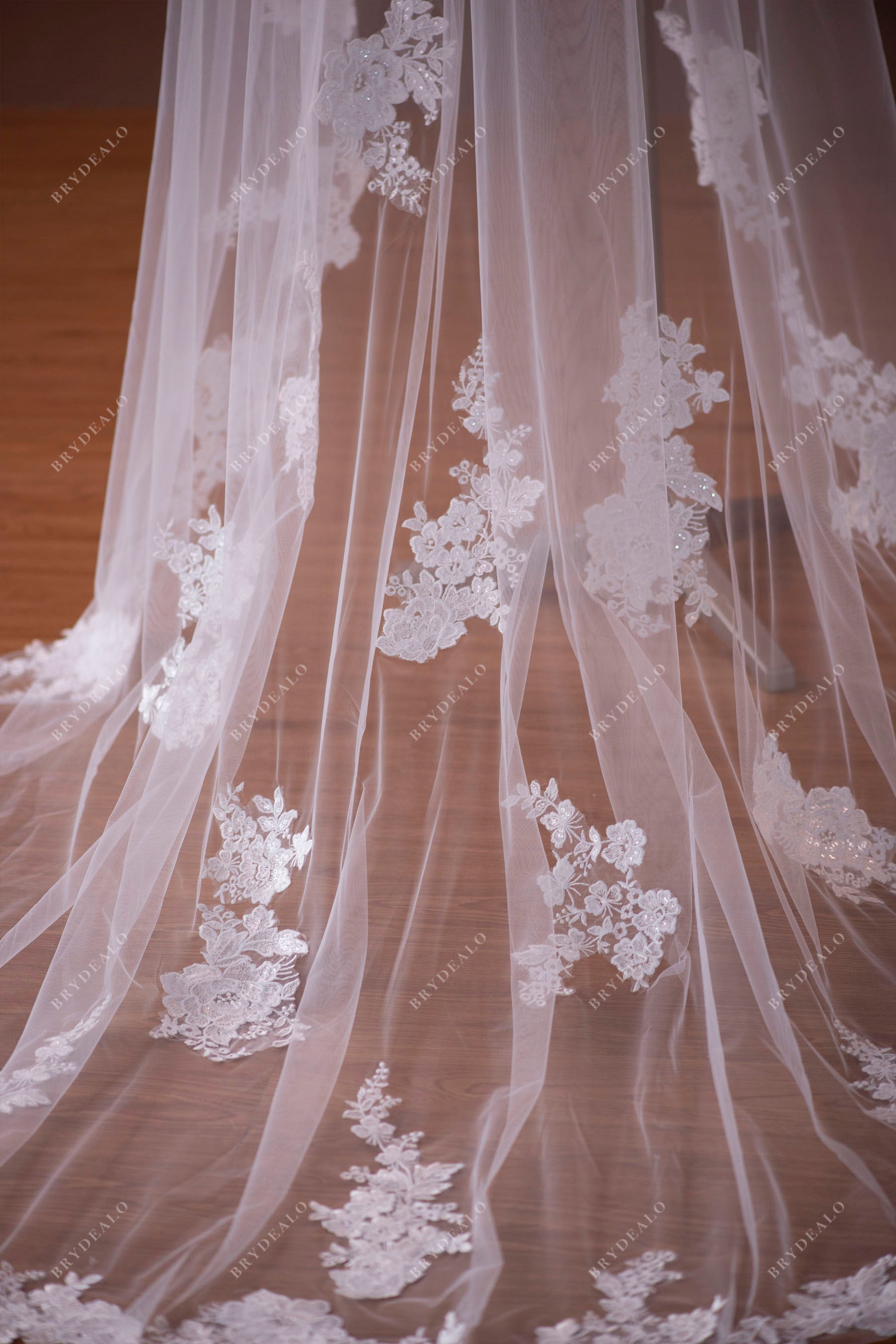 Two-Tier Chapel Length Shimmery Lace Wedding  Veil 