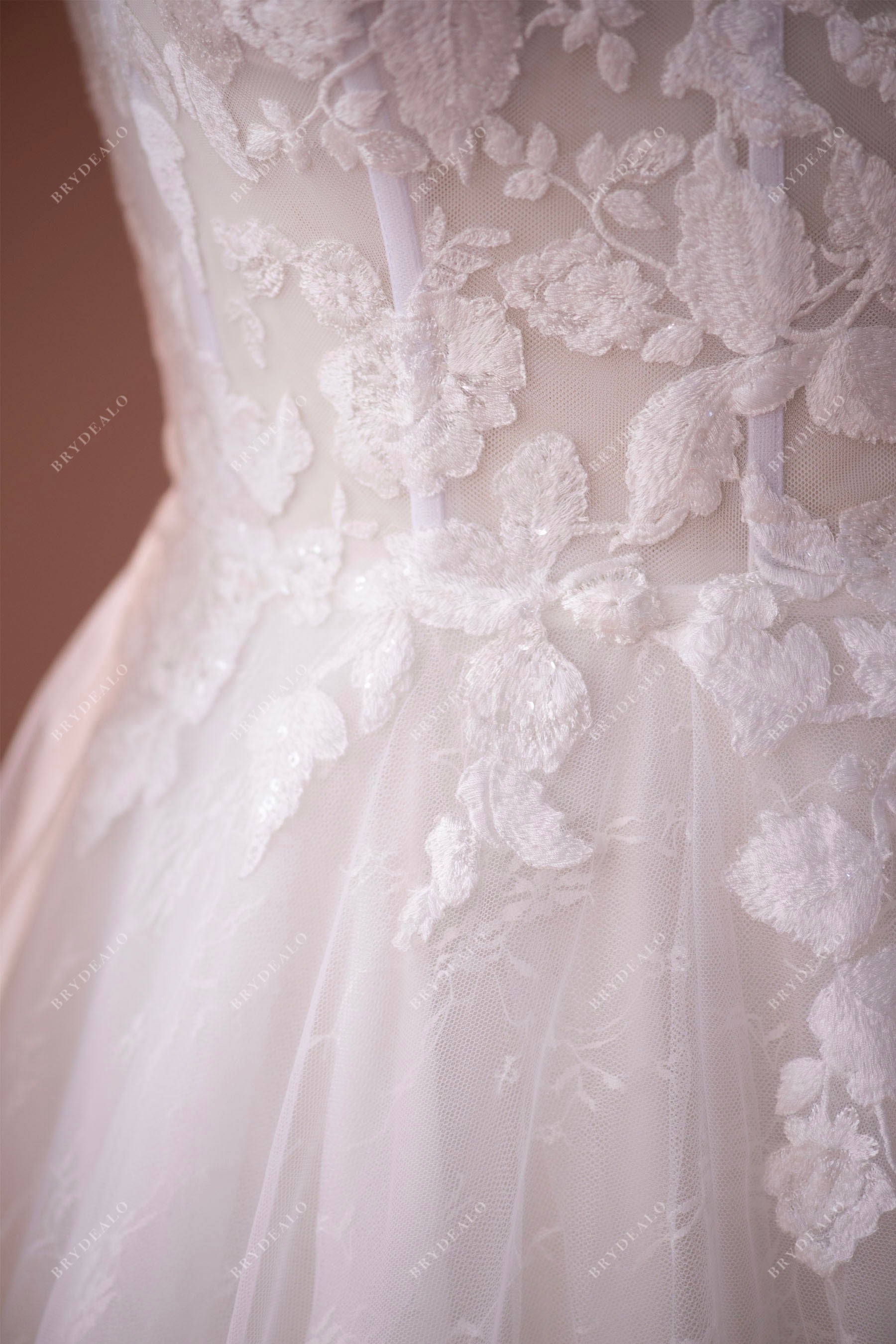 romantic flower lace A-line wedding dress