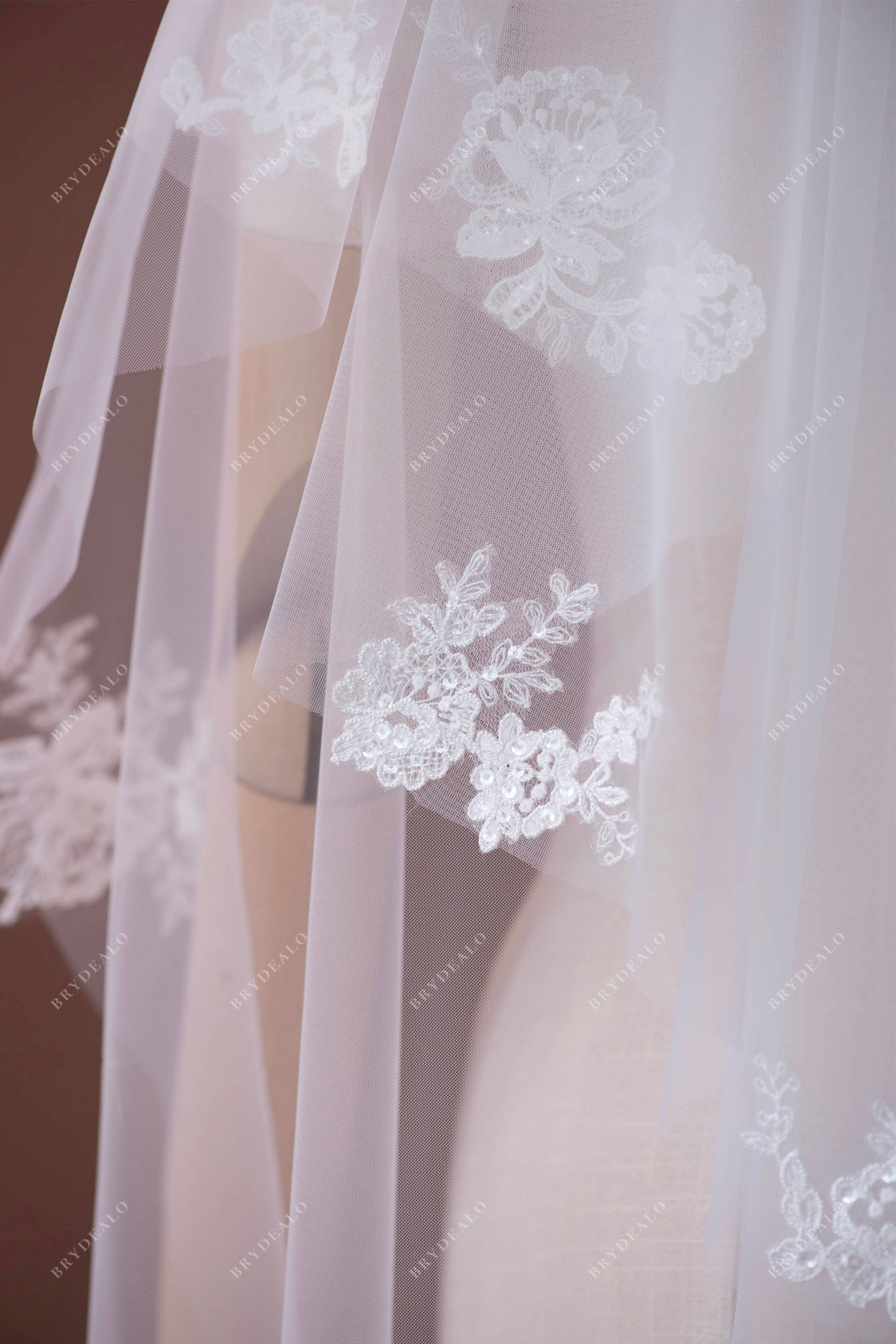 designer flower lace bridal veil