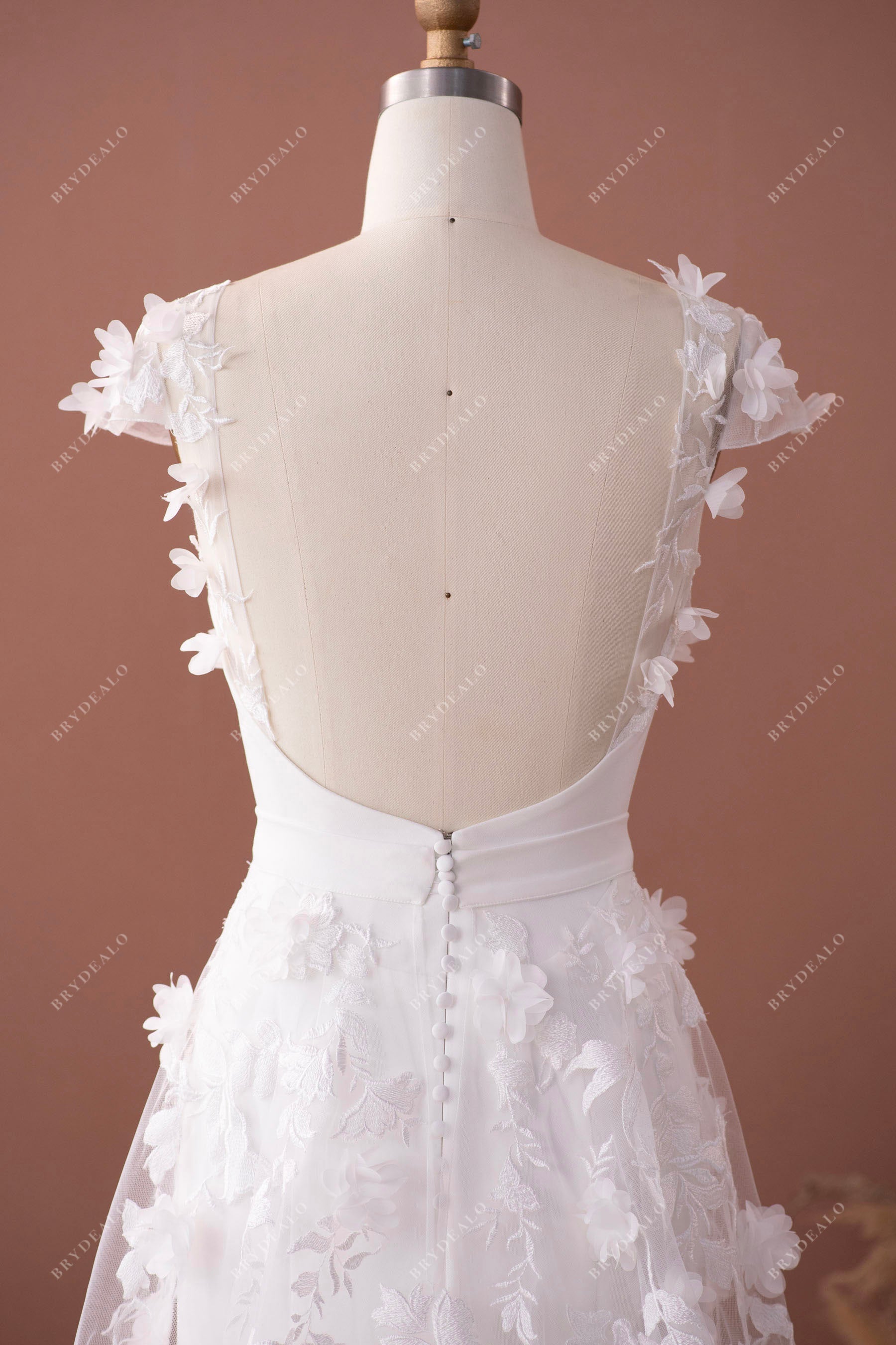 alluring open back cap sleeve outdoor wedding gown