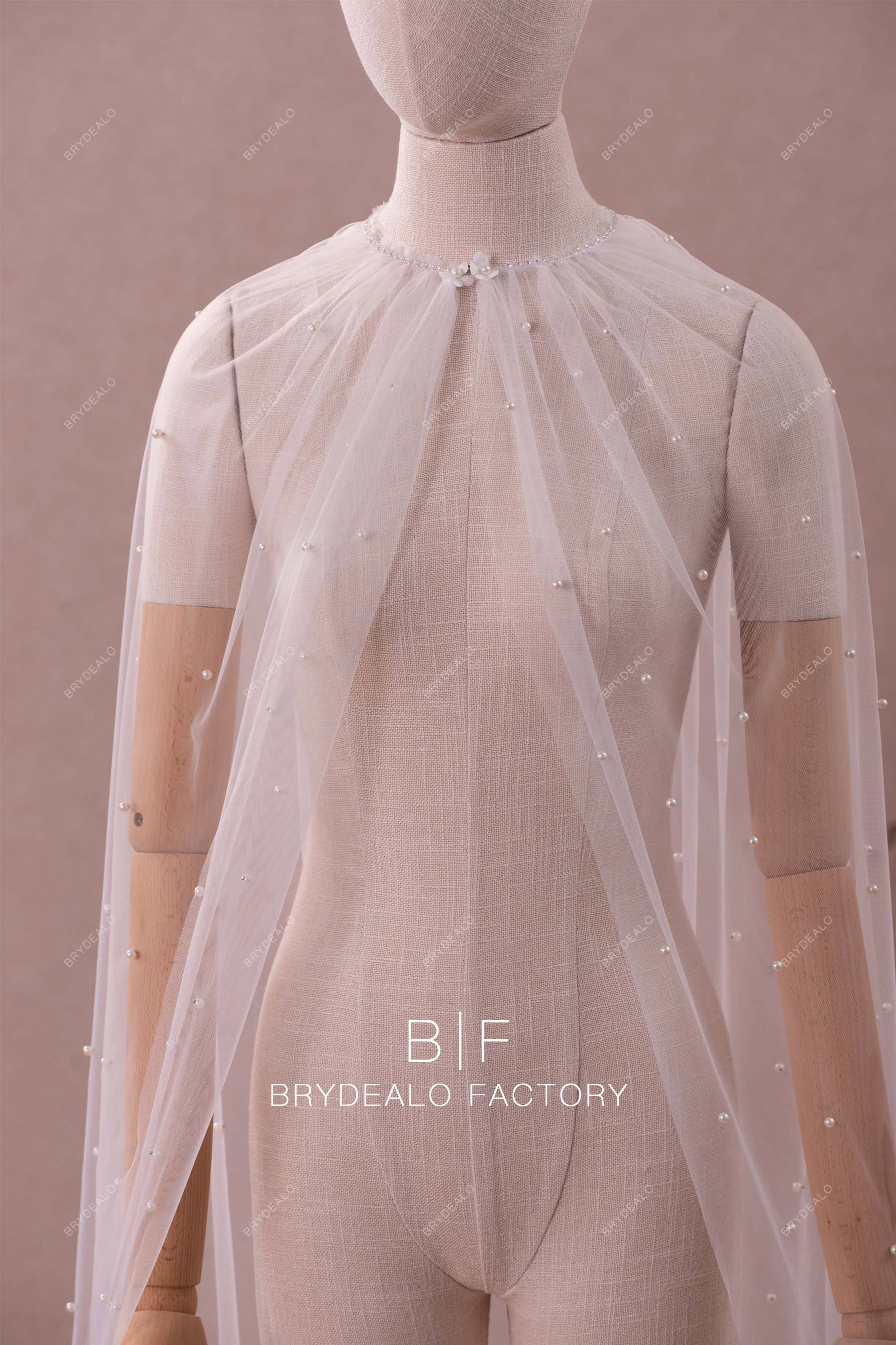 modern flower pearl bridal cape
