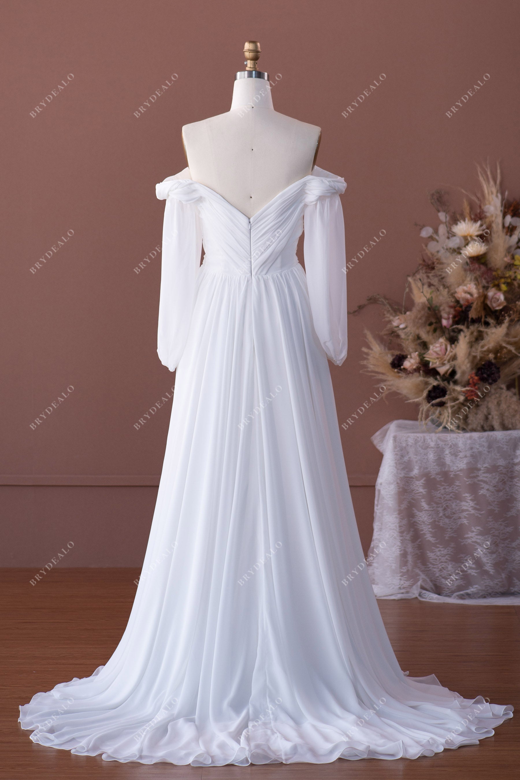 Off Shoulder Chiffon Summer A-line Wedding Dress