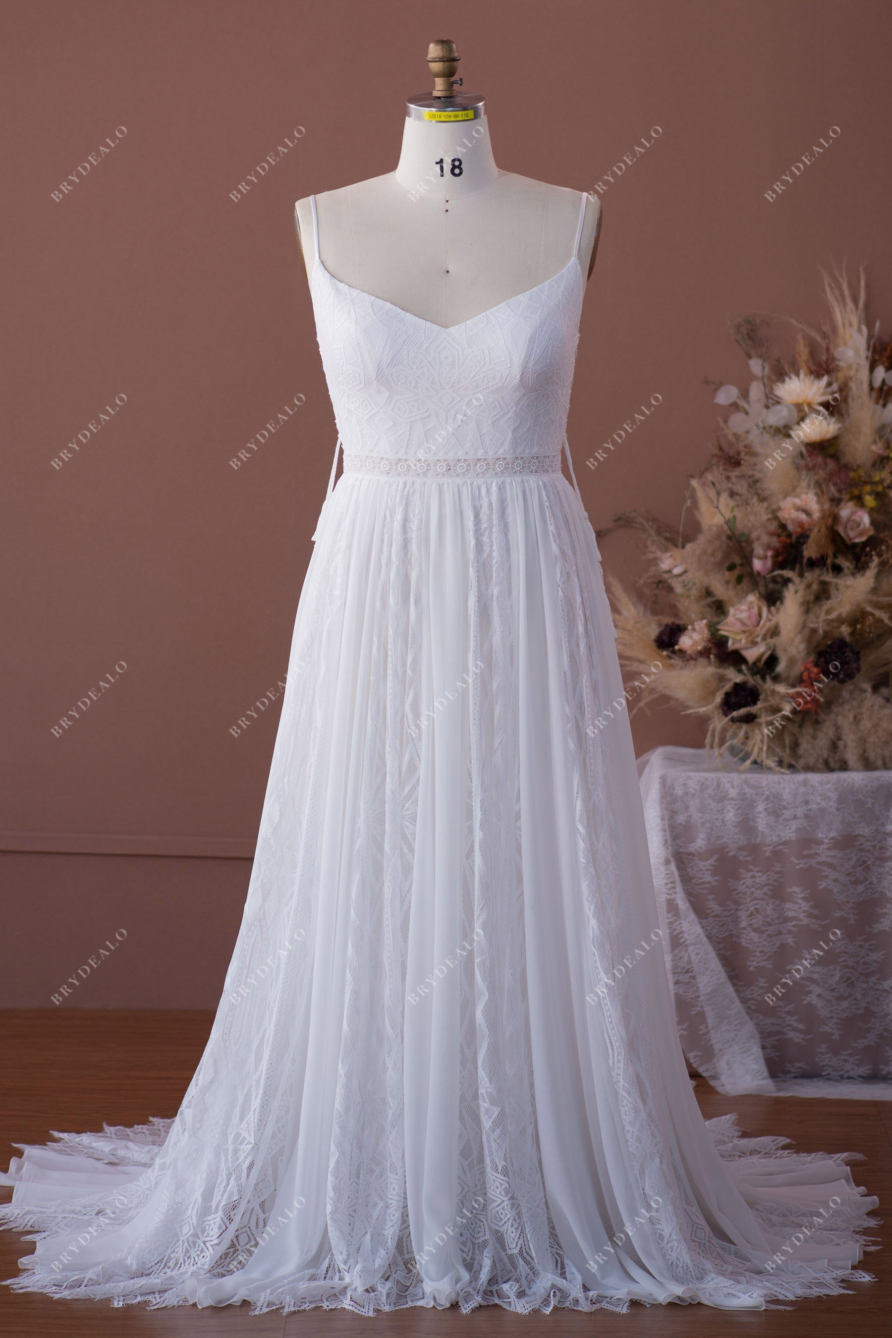 flowy lace chiffon A-line summer plus size wedding dress