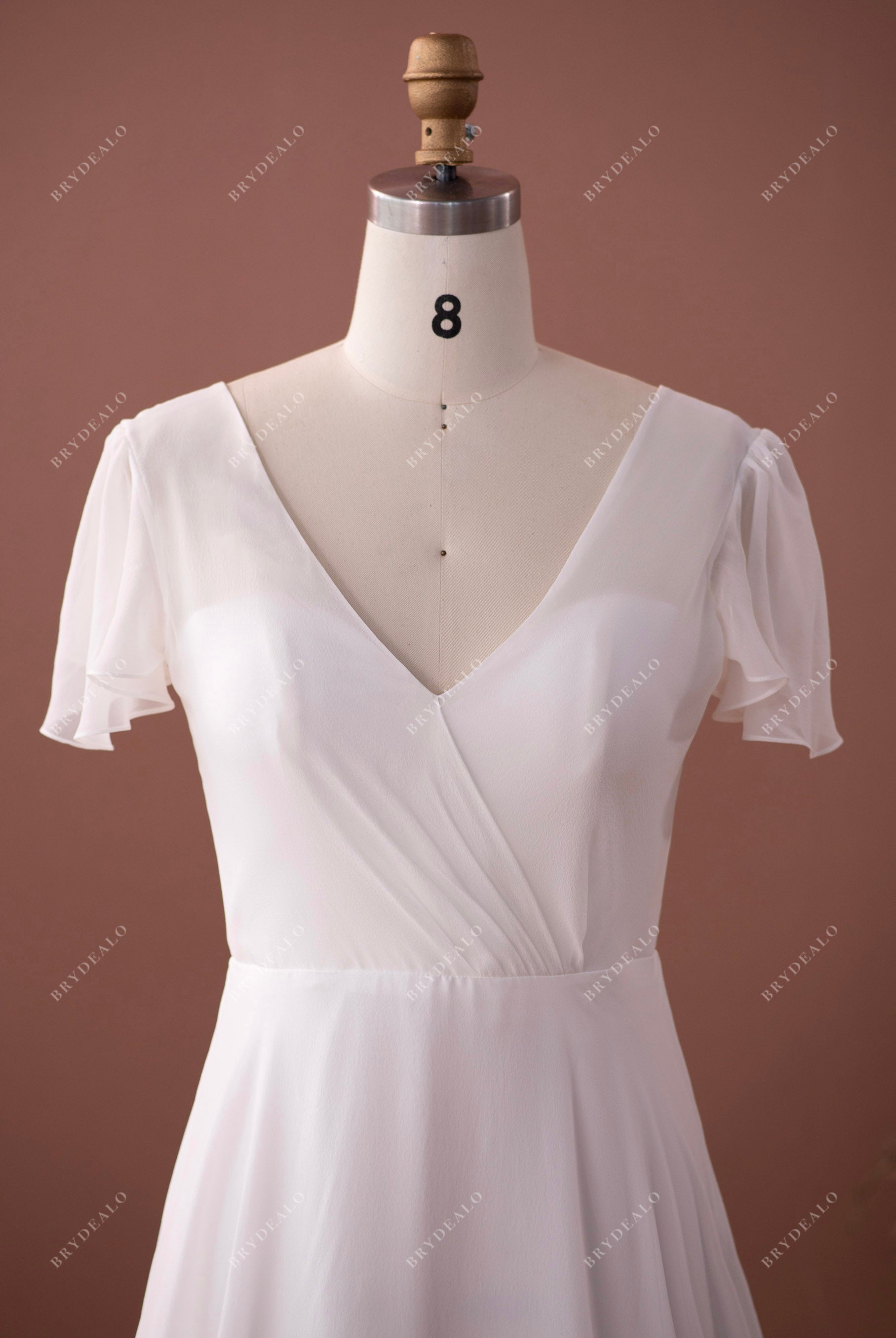 flutter sleeve V-neck lightweight wedding dress
