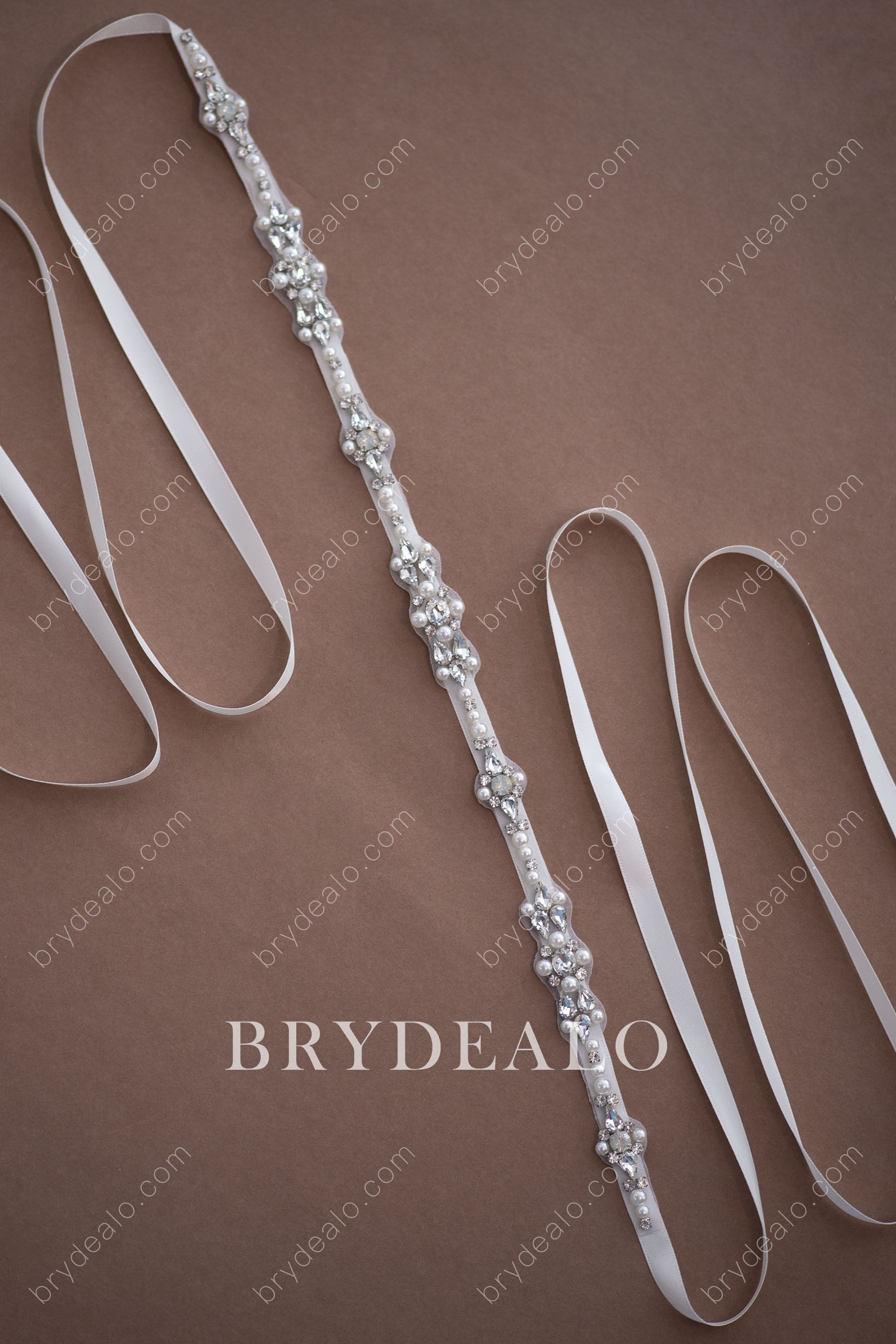 Glamorous Pearls Crystals Bridal Sash for sale