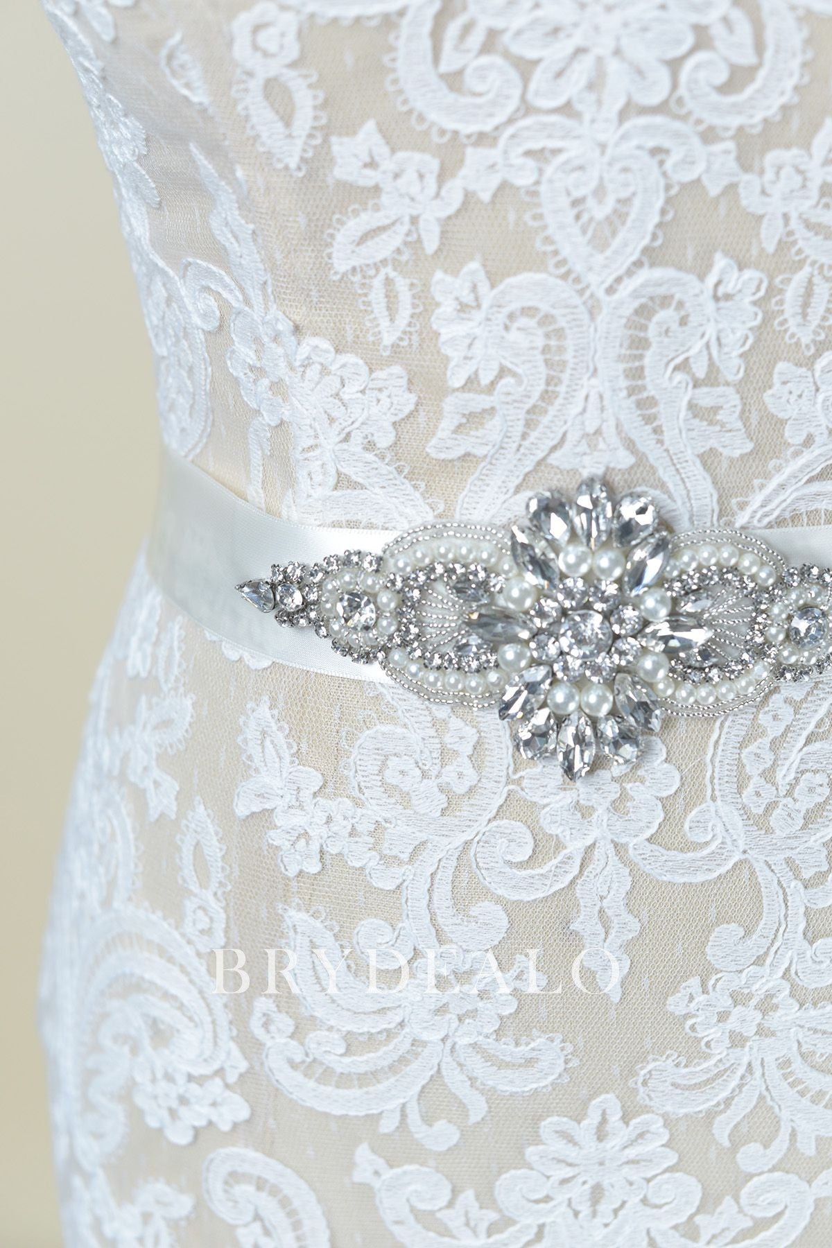 Best Rhinestones Pearls Satin Bridal Sash 