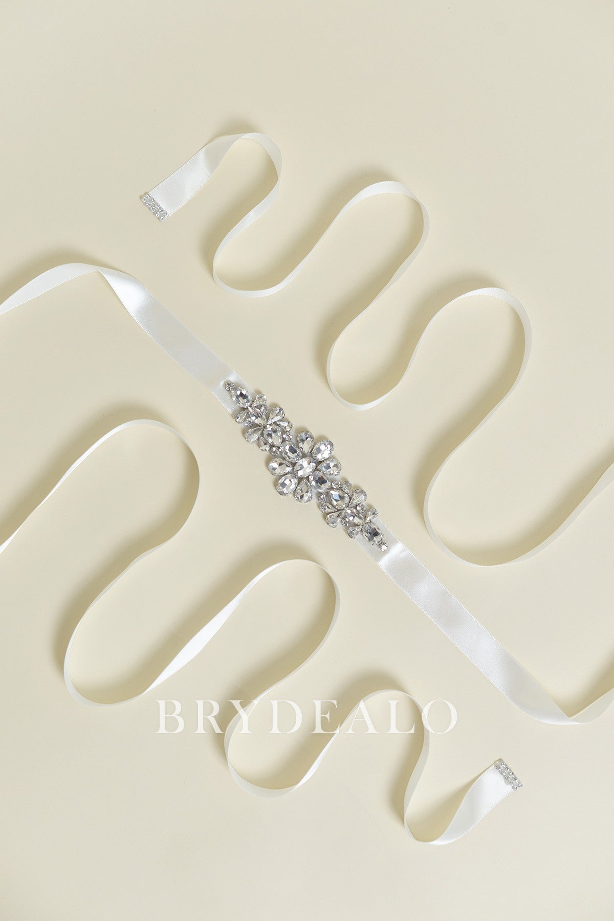 Fashinable Ivory Satin Silver Rhinestone Bridal Belt