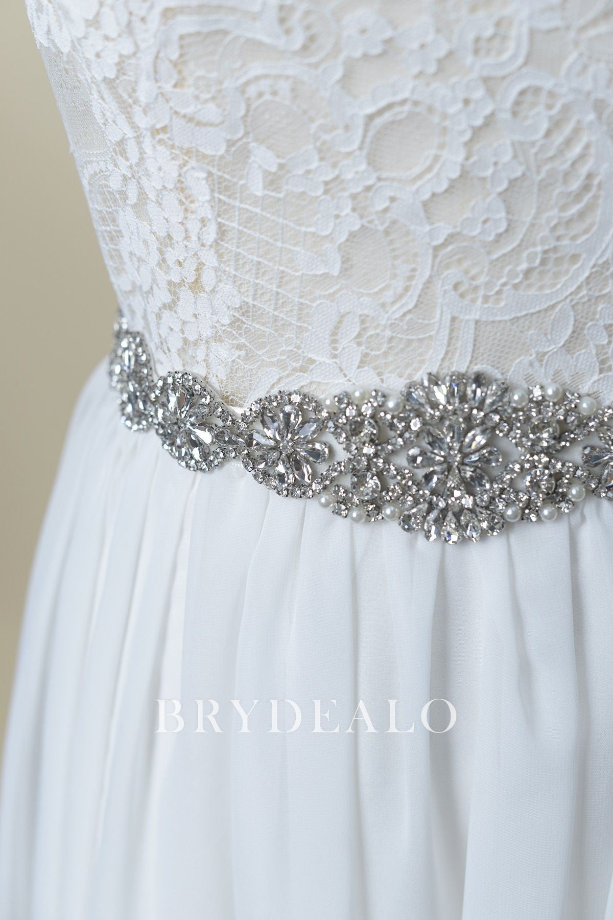 Glittery Rhinestones Pearls Satin Bridal Sash for Sale