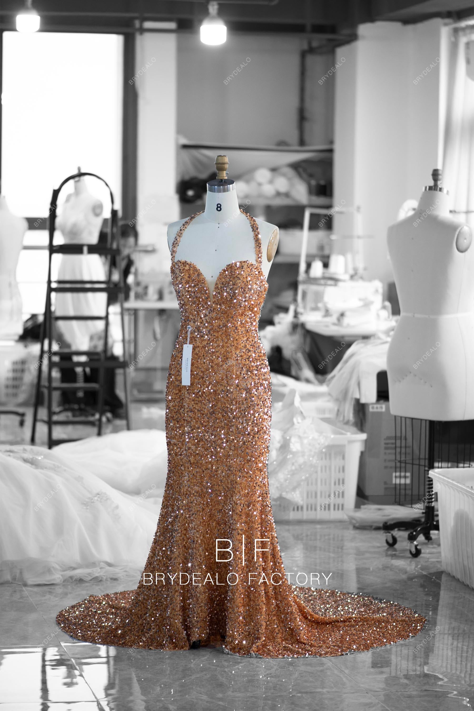 tailor made sparkly gold prom dress