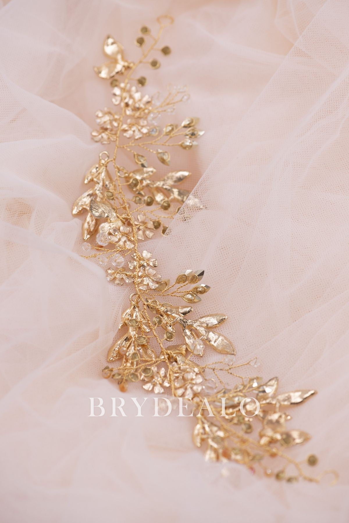 Fashion Luxury Opal Rhinestones Flower Leaf Headpiece_Brydealo