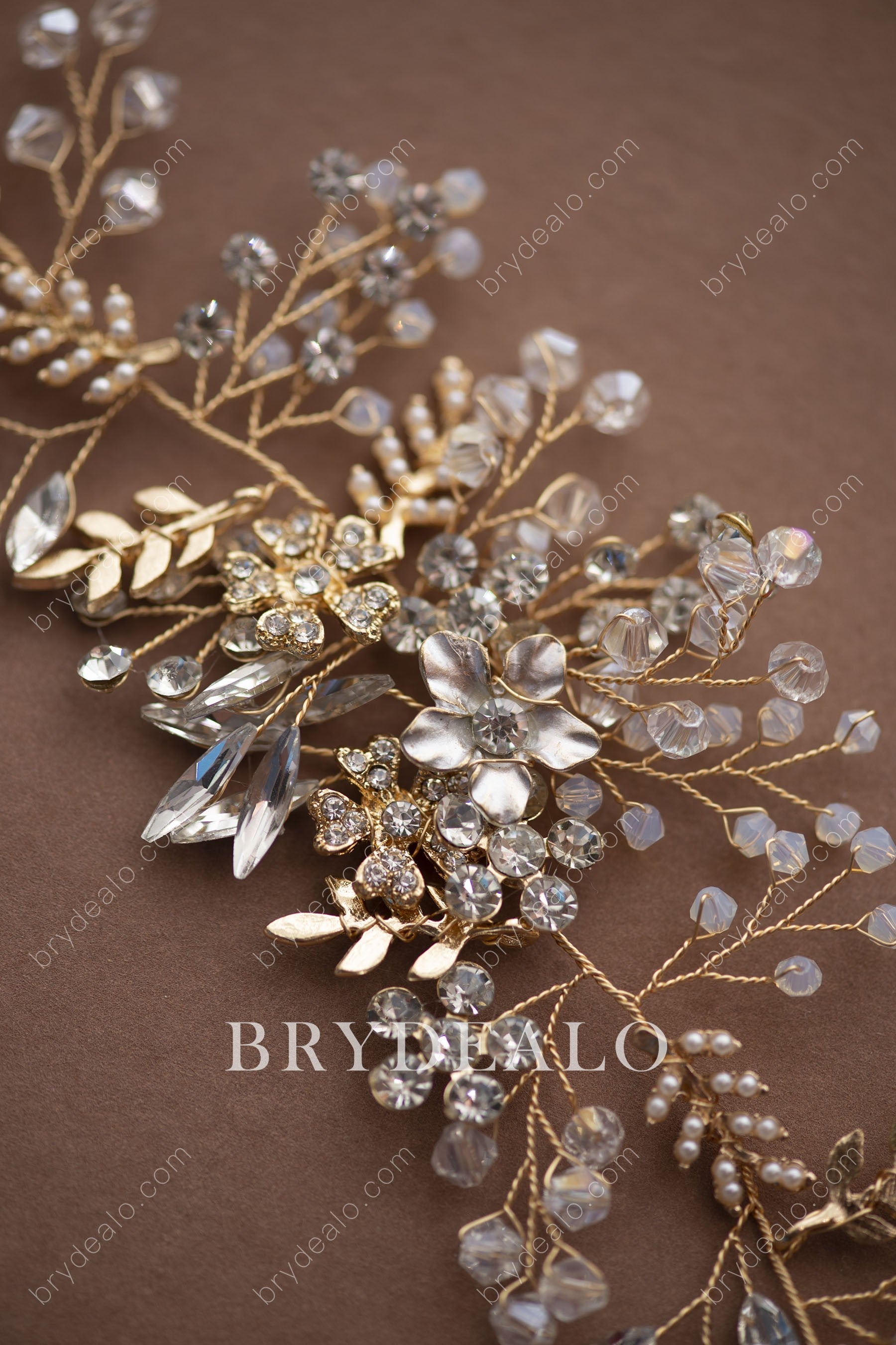 Gold Metal Crystals Pearls Beads Bridal Sash