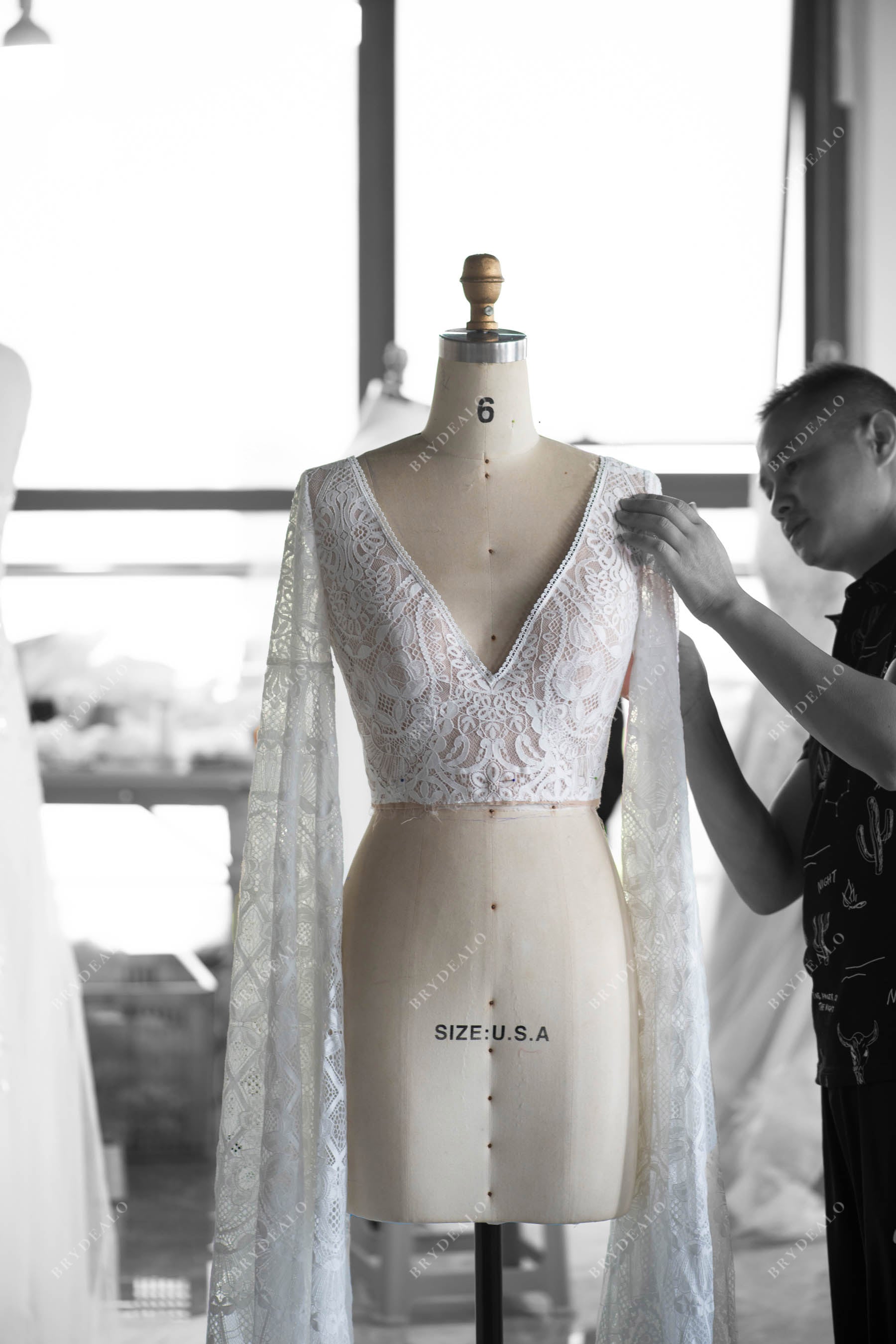 custom-made boho lace bridal dress