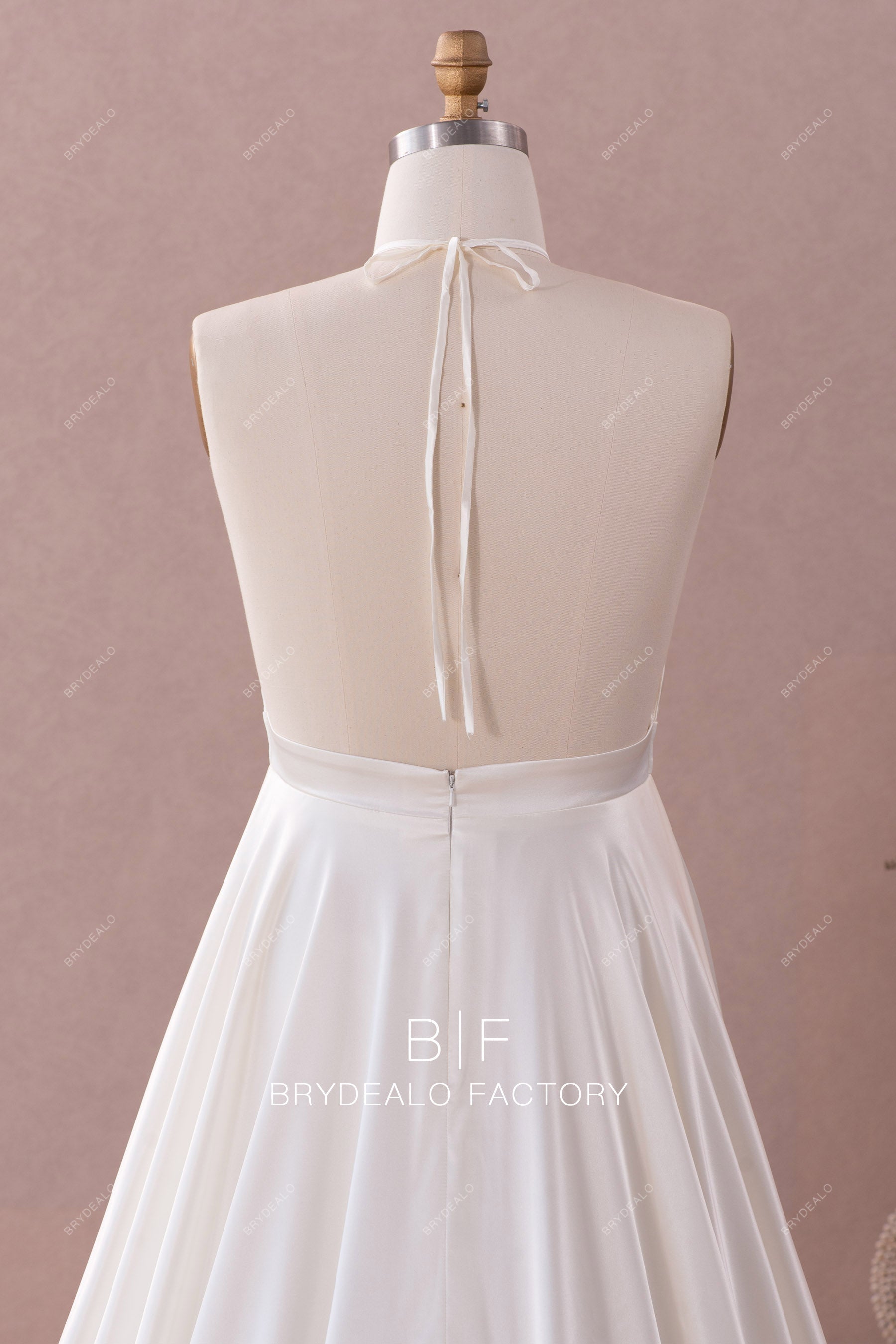 halter tie open back silky satin casual wedding dress