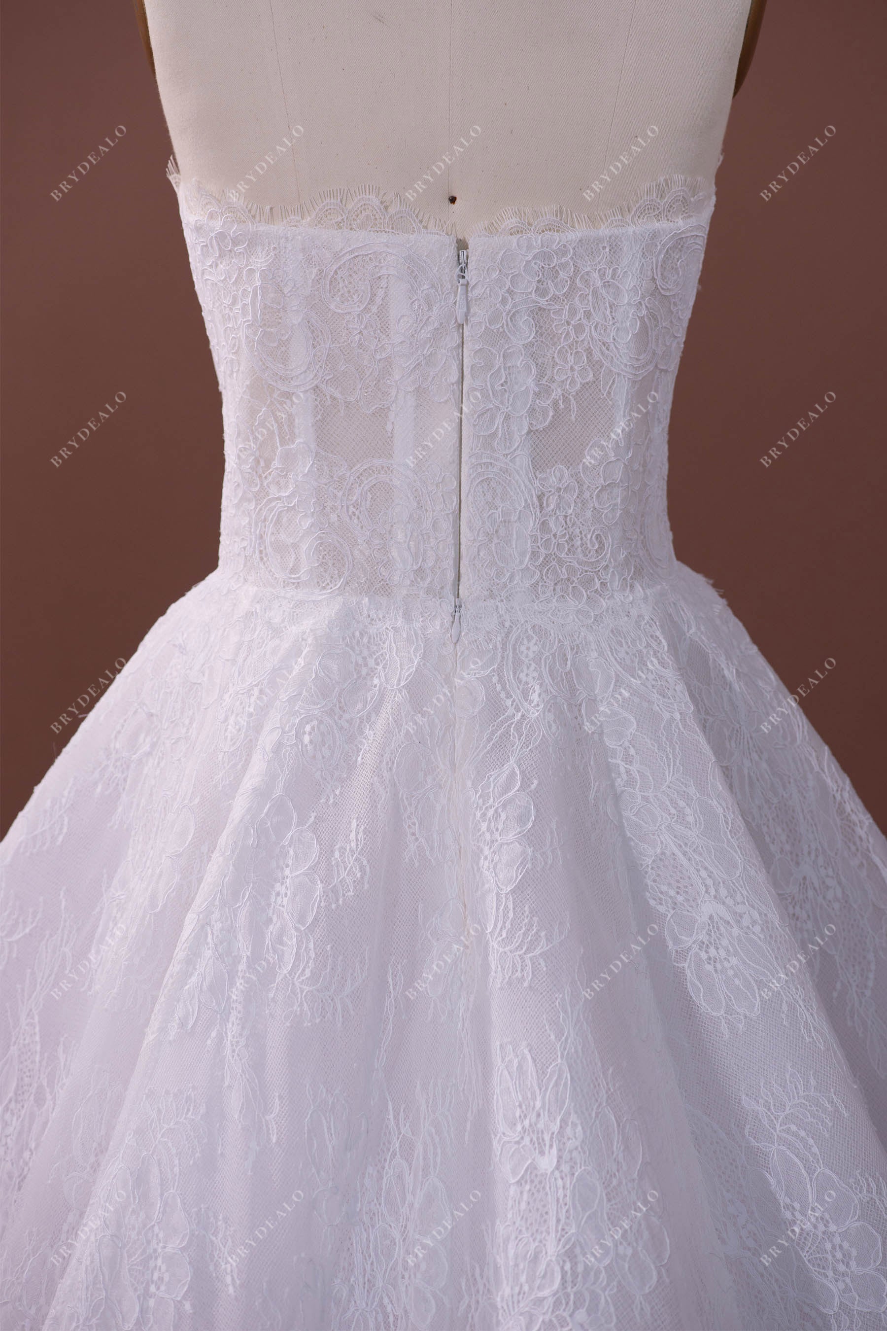 strapless illusion corset lace bridal gown