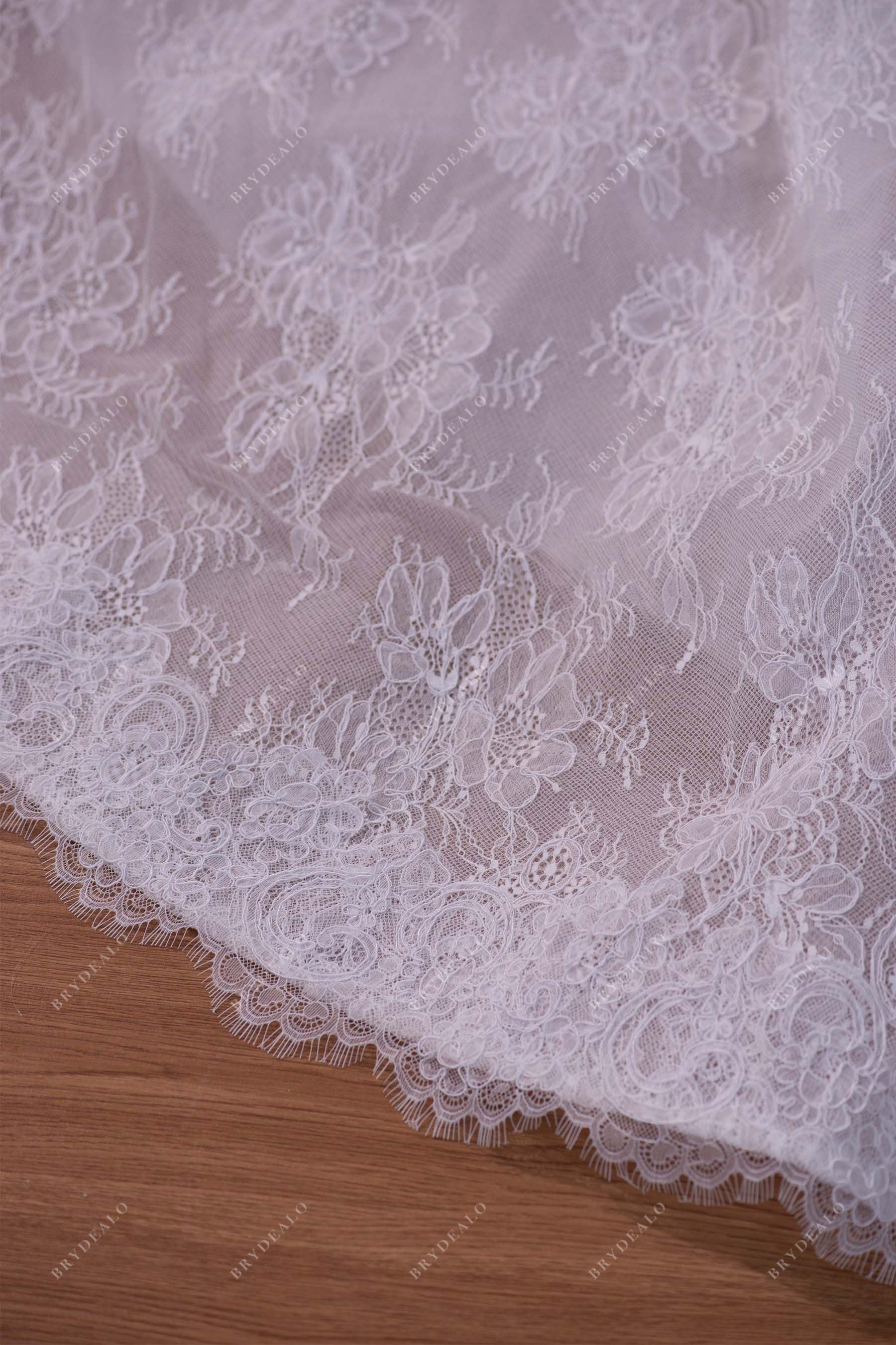 scalloped lace train modern bridal gown