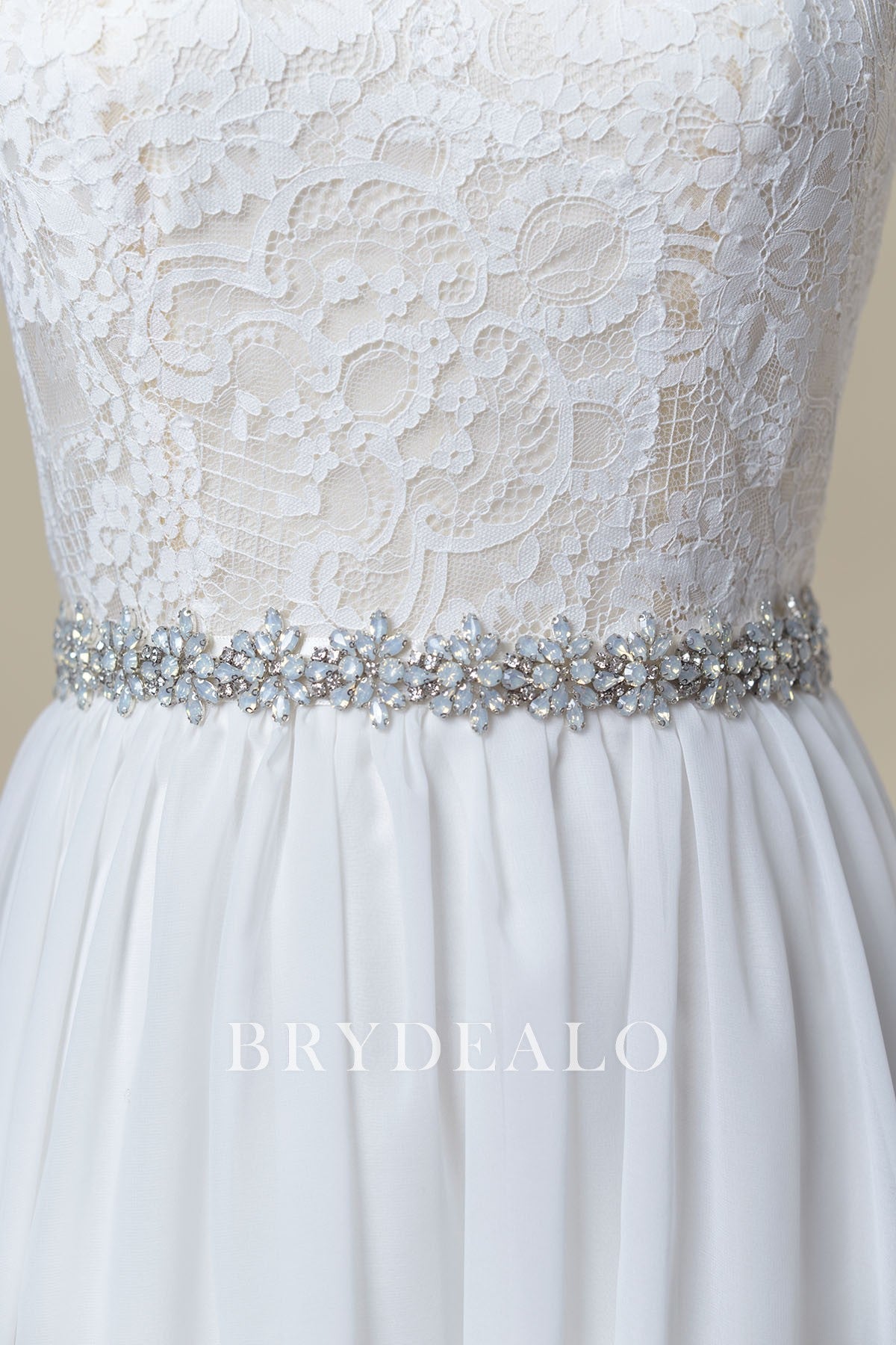 Ice Blue Rhinestones Boho Satin Bridal Sash Belt