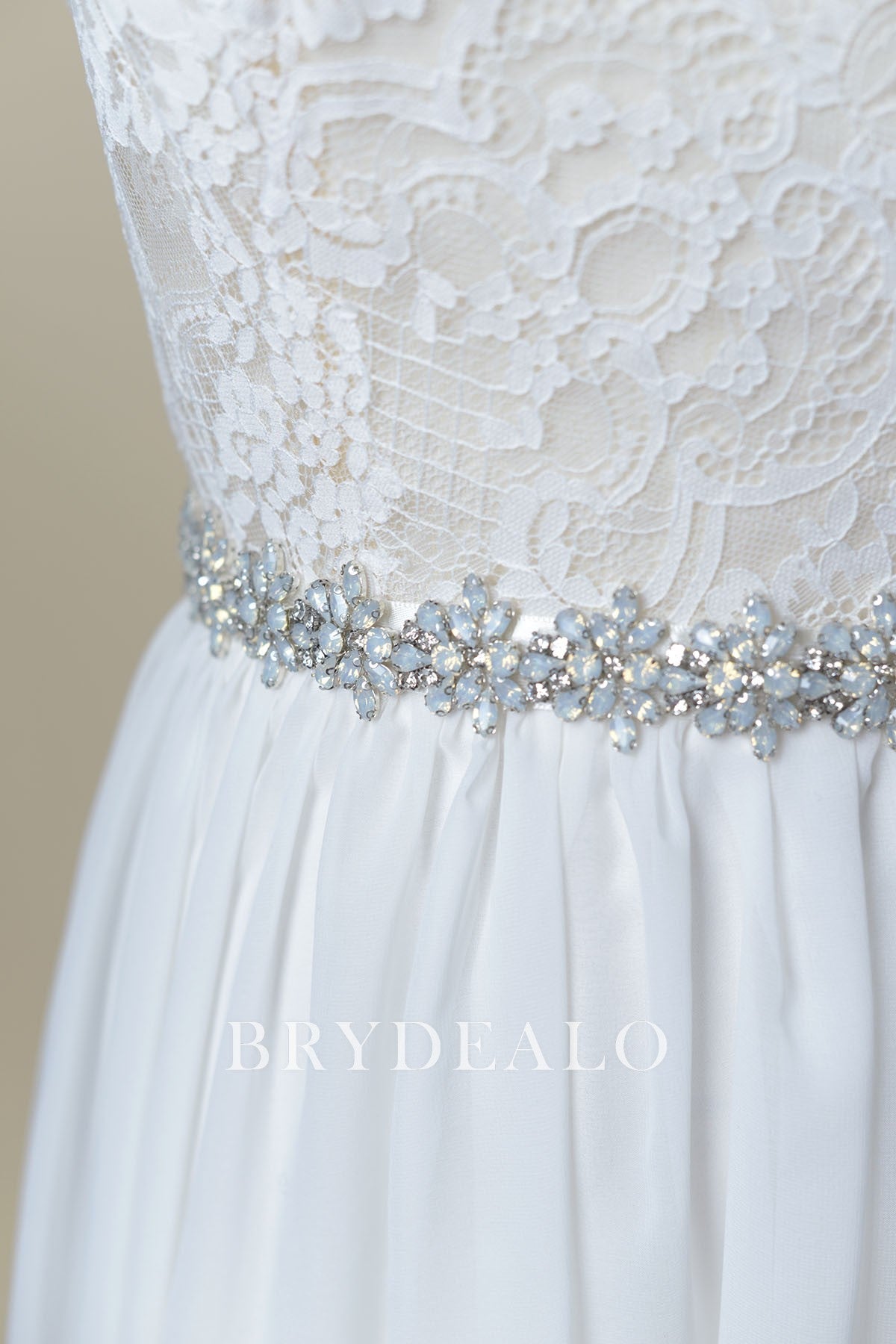Ice Blue Rhinestones Ivory Satin Bridal Sash Online