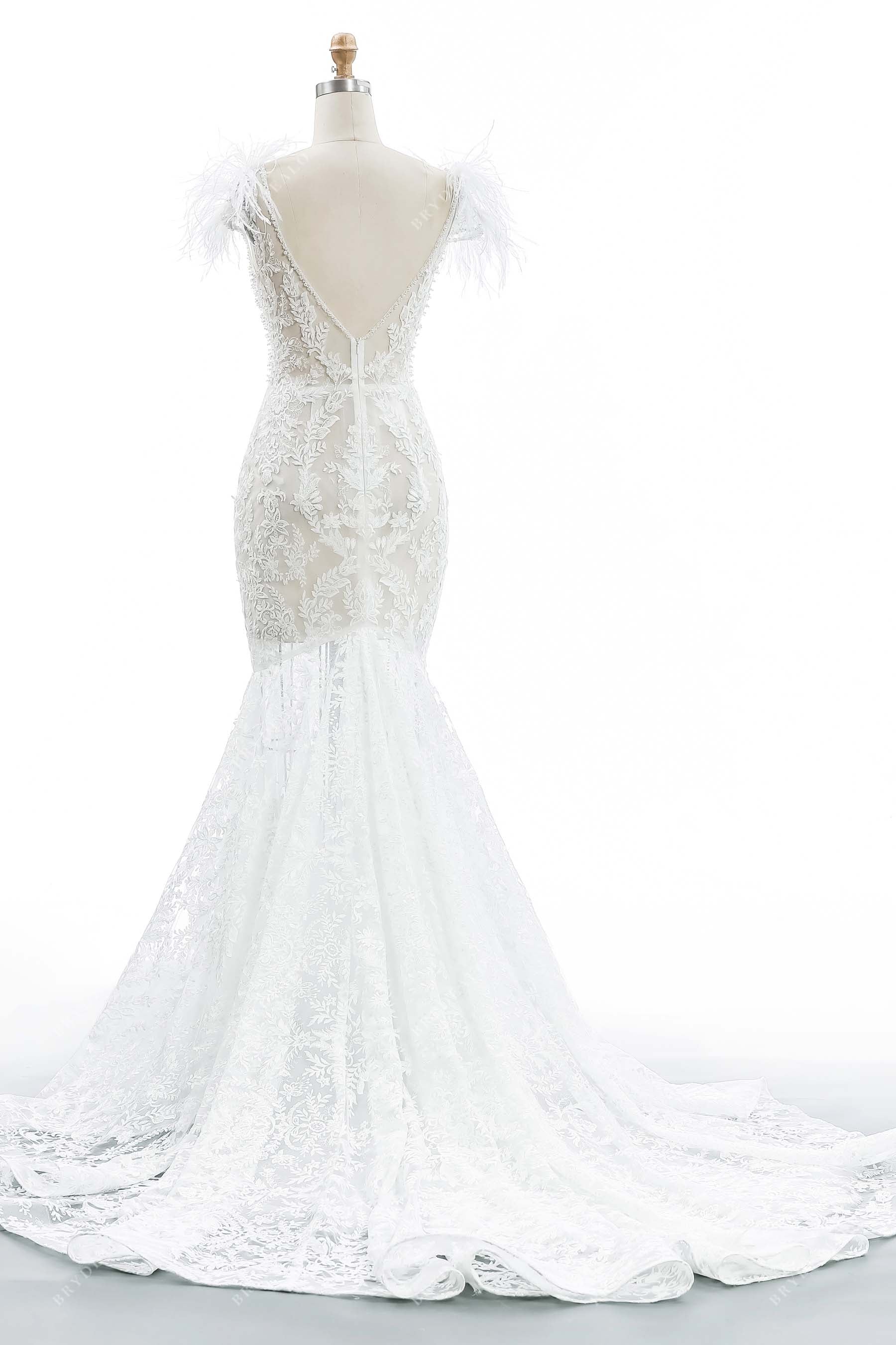 stylish illusion V-back trumpet wedding gown